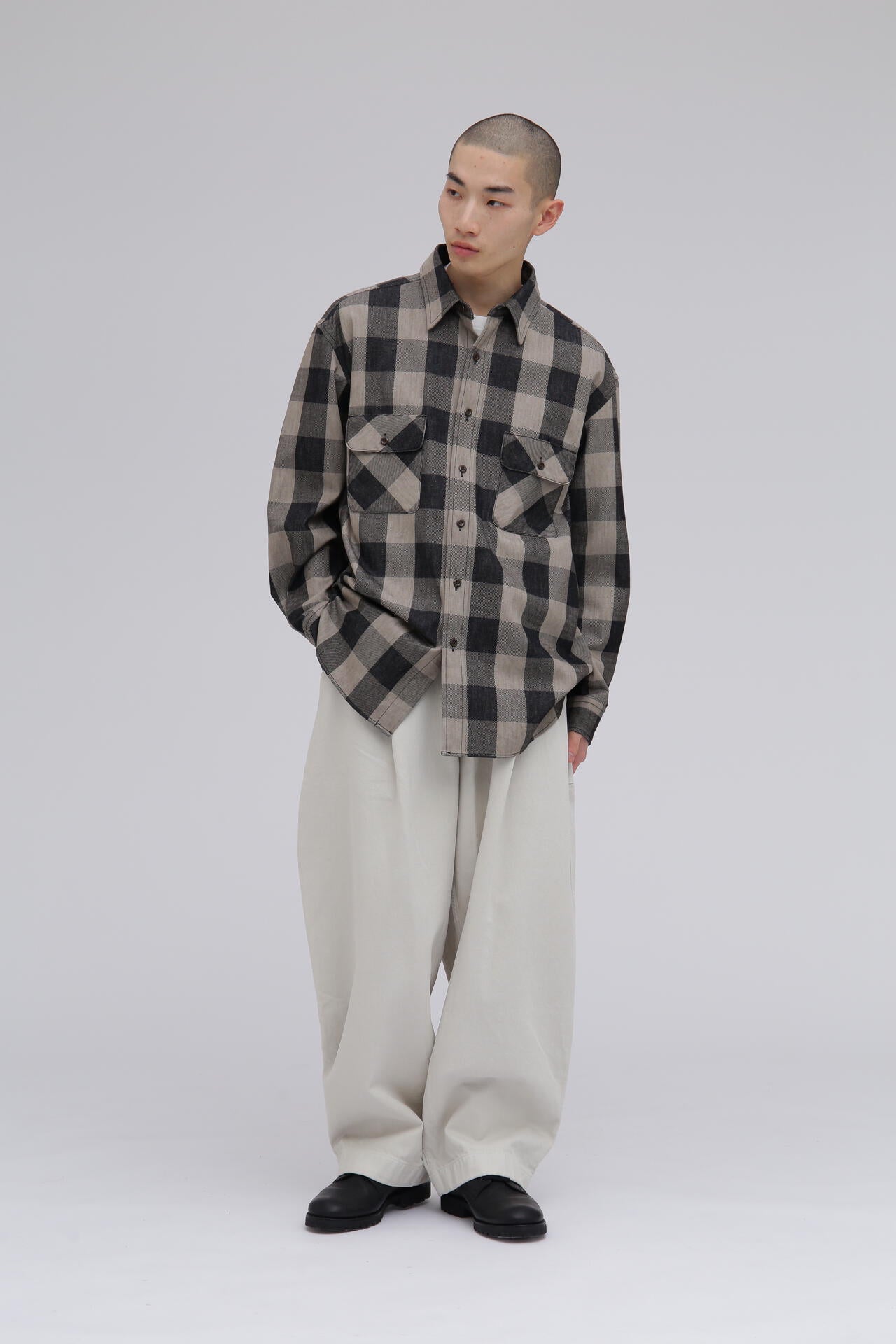 STUDIO NICHOLSON / ARCHIVE MODEL STRIPE DENIM PLEATED CARPENTER PANT