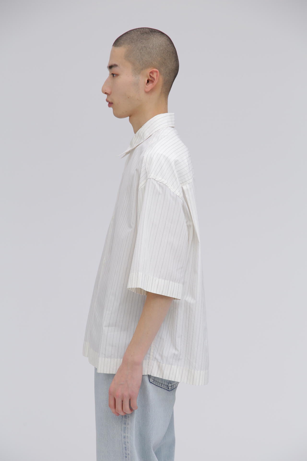 STUDIO NICHOLSON / ARCHIVE MODEL STRIPE SHORT SLEEVE BOXY SHIRT