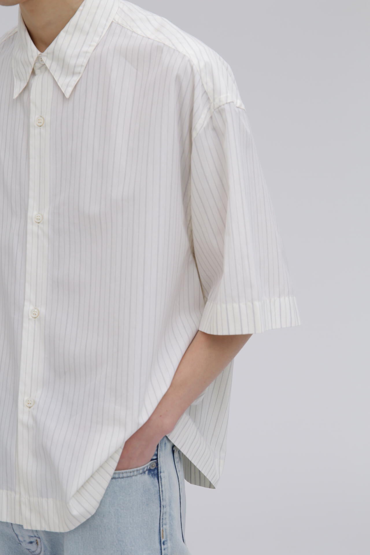 STUDIO NICHOLSON / ARCHIVE MODEL STRIPE SHORT SLEEVE BOXY SHIRT