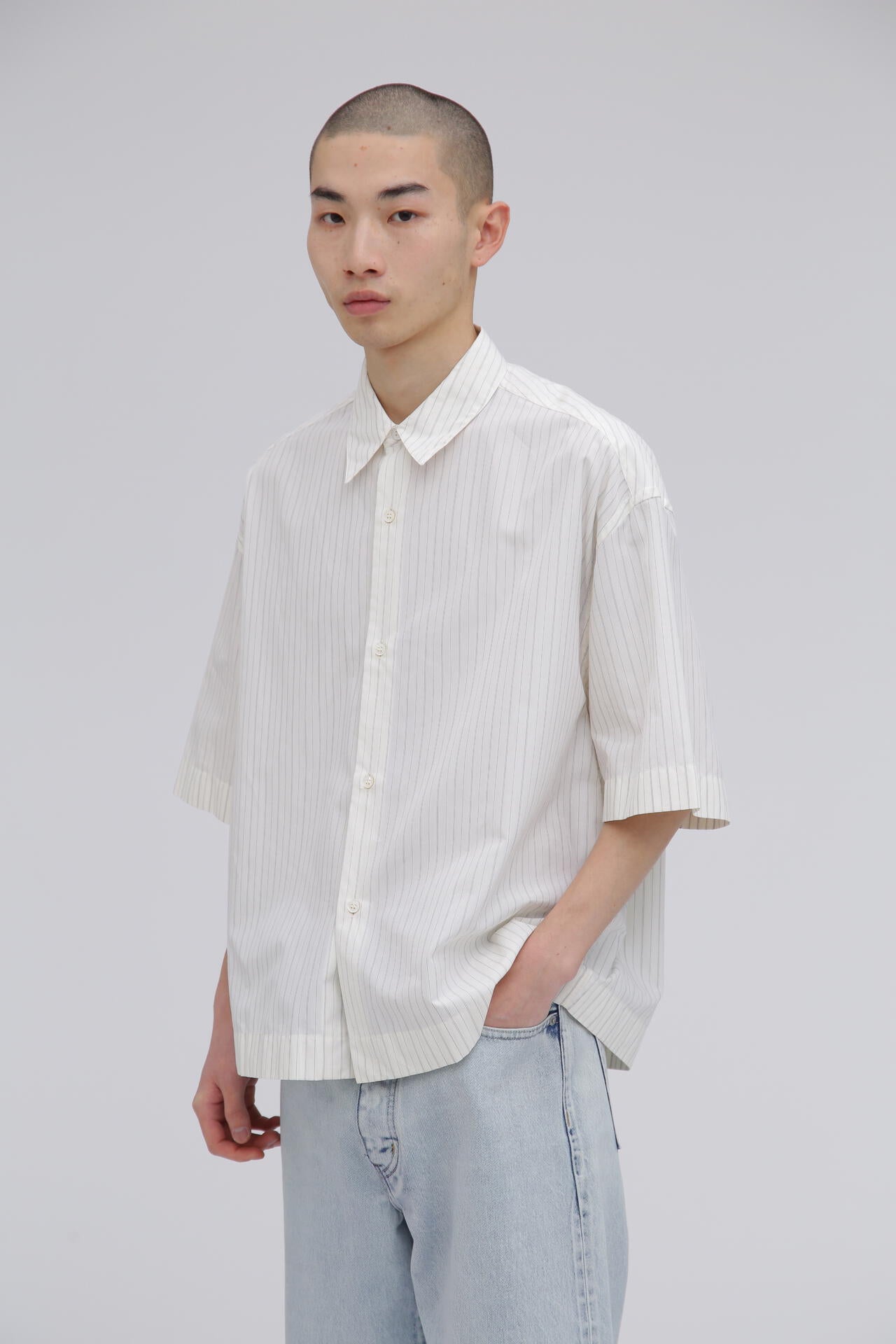 STUDIO NICHOLSON / ARCHIVE MODEL STRIPE SHORT SLEEVE BOXY SHIRT