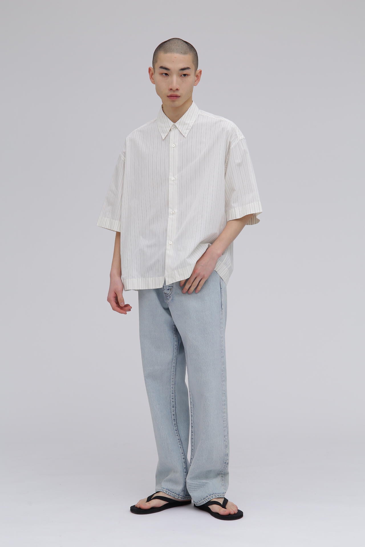 STUDIO NICHOLSON / ARCHIVE MODEL STRIPE SHORT SLEEVE BOXY SHIRT