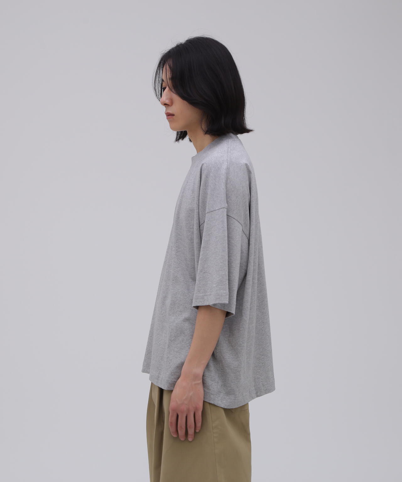 STUDIO NICHOLSON / GARMENT DYE DENIM JERSEY BRANDED SHORT SLEEVE T SH