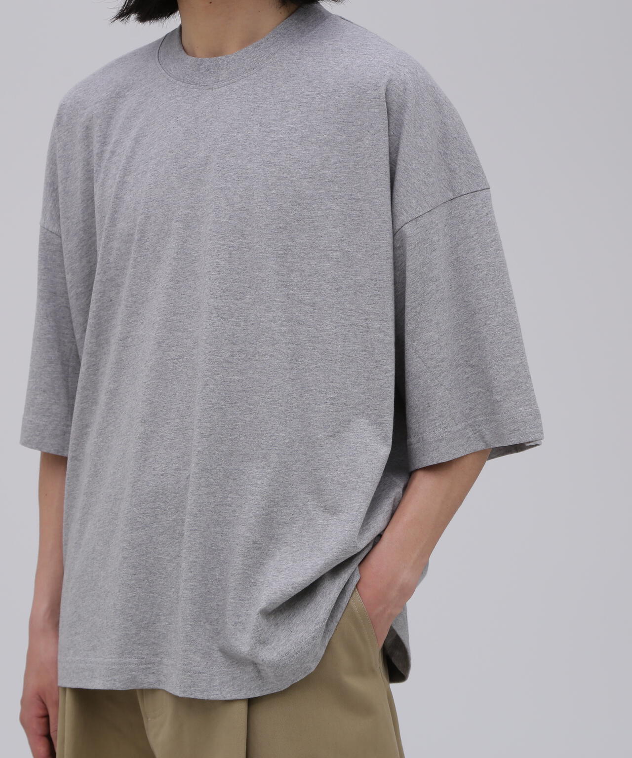 STUDIO NICHOLSON / GARMENT DYE DENIM JERSEY BRANDED SHORT SLEEVE T SH