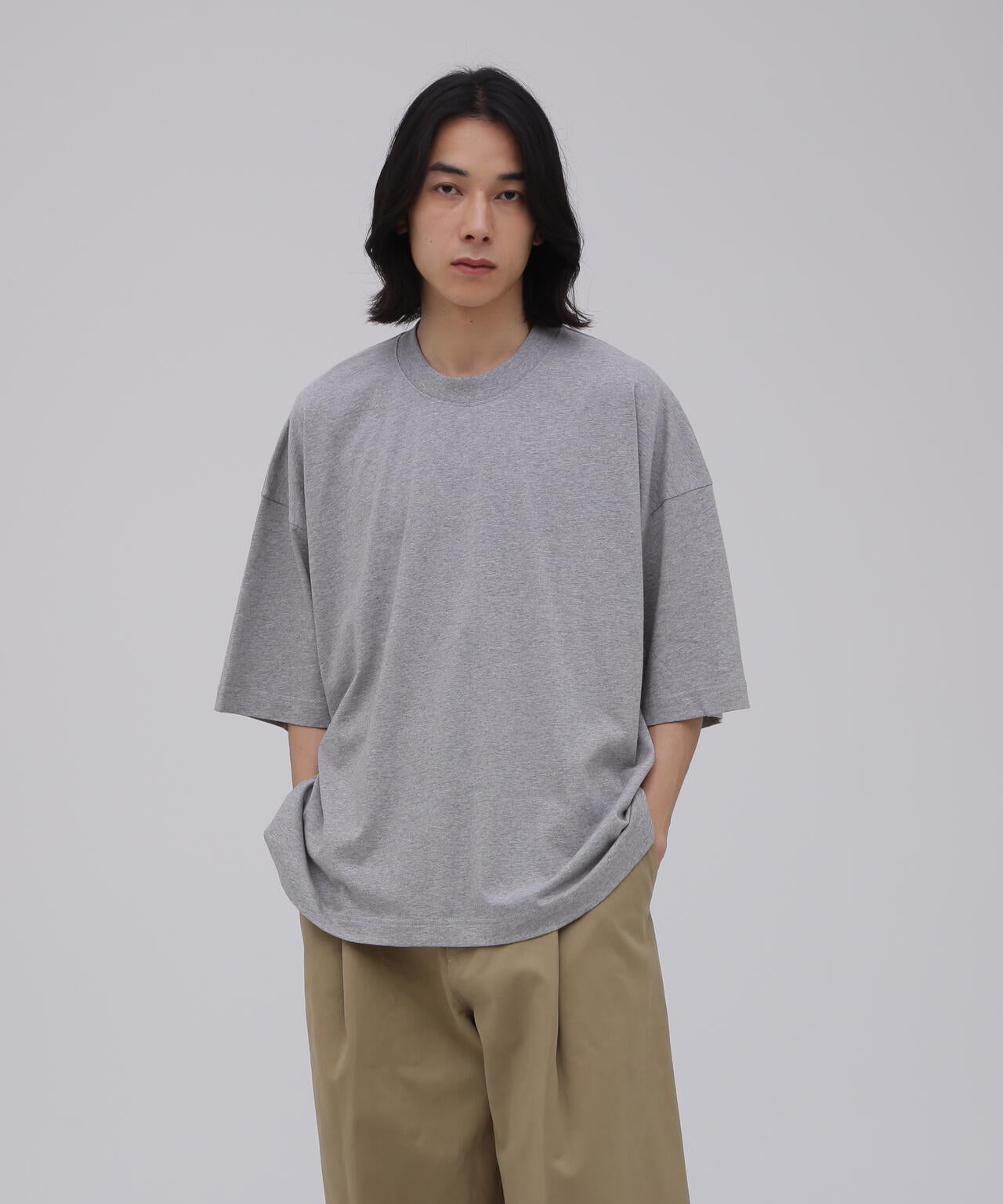 STUDIO NICHOLSON / GARMENT DYE DENIM JERSEY BRANDED SHORT SLEEVE T SH