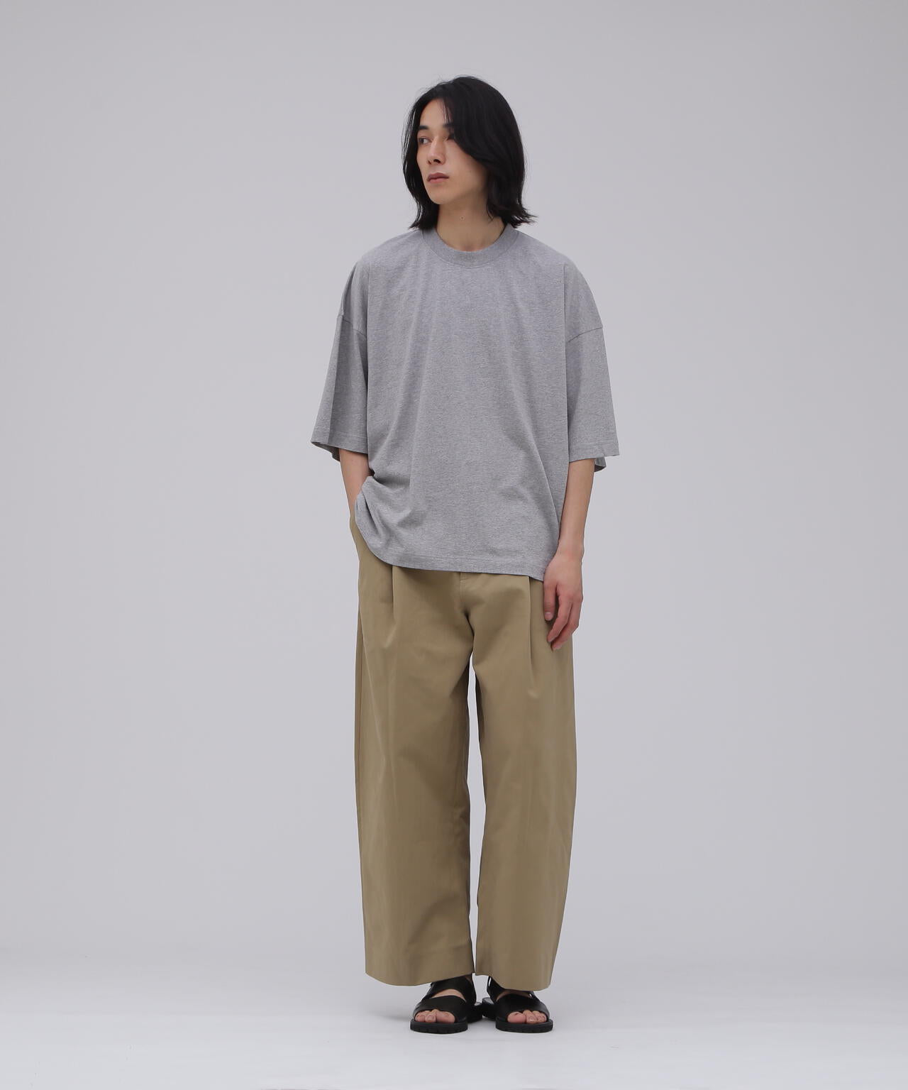 STUDIO NICHOLSON / GARMENT DYE DENIM JERSEY BRANDED SHORT SLEEVE T SH
