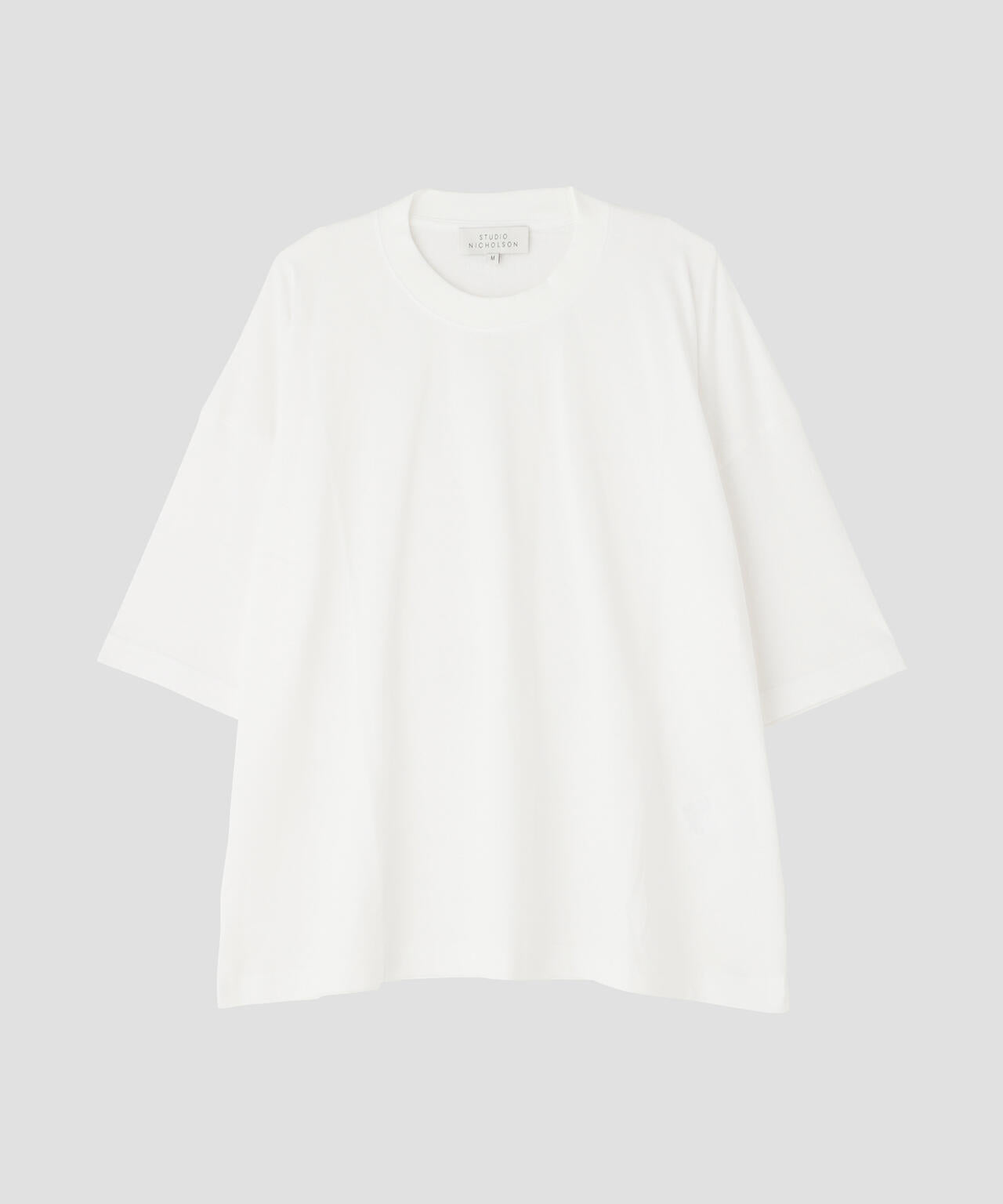 STUDIO NICHOLSON / GARMENT DYE DENIM JERSEY BRANDED SHORT SLEEVE T SH