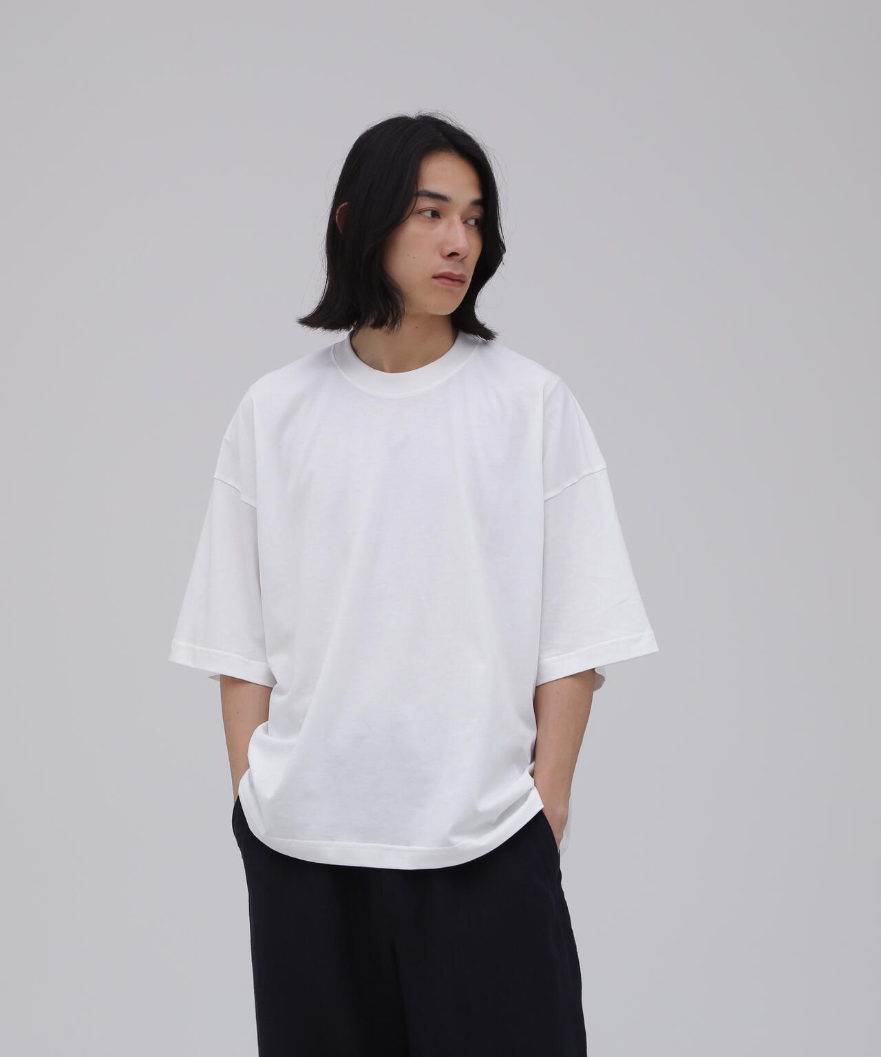 STUDIO NICHOLSON / GARMENT DYE DENIM JERSEY BRANDED SHORT SLEEVE T SH