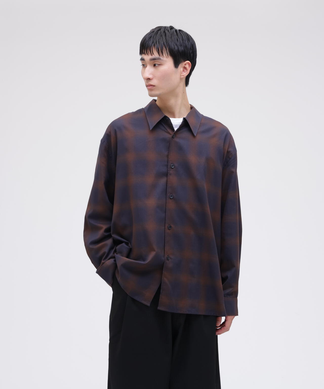 STUDIO NICHOLSON / COTTON CHECK OVERSIZED STRIGHT HEM SHIRT