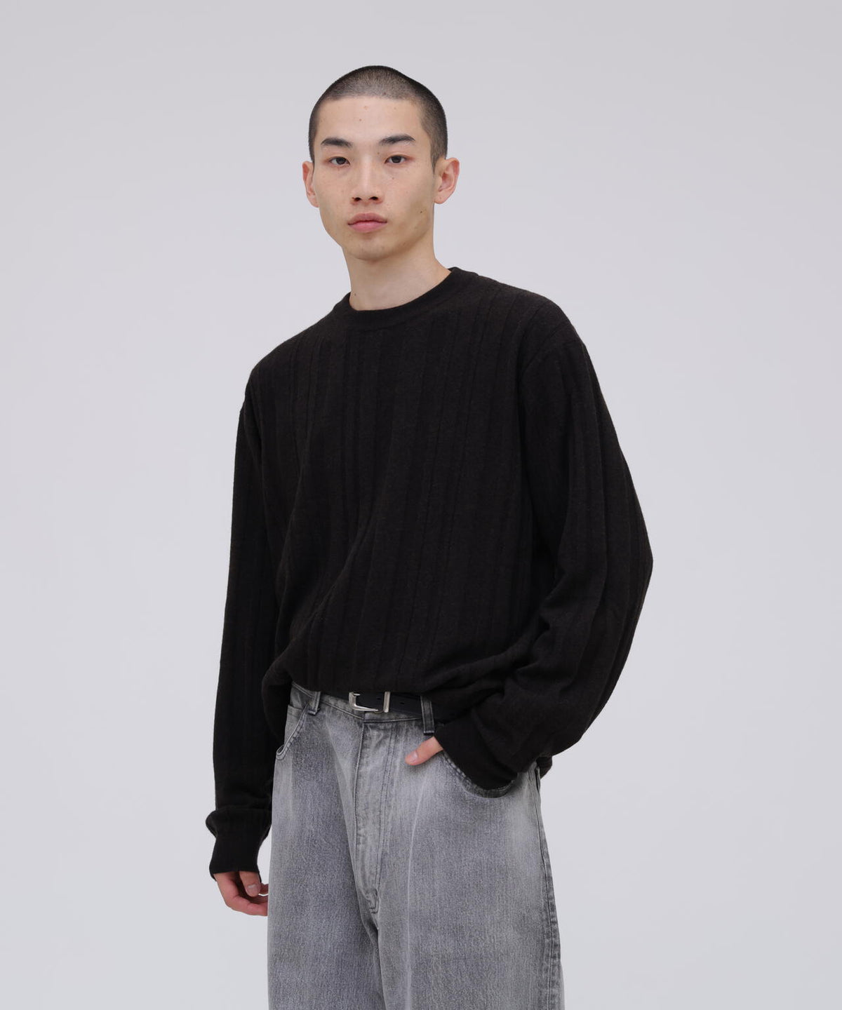 ATON / SUPER LIGHT WOOL RANDOM RIB SWEATER