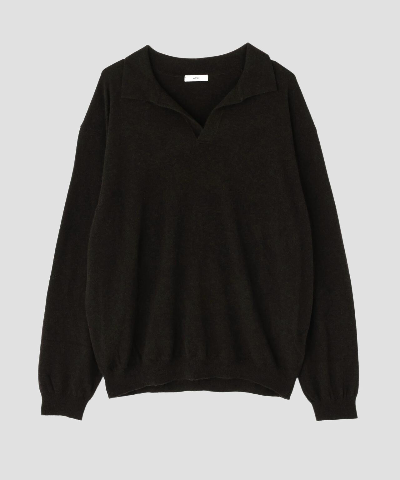 ATON / SUPER LIGHT WOOL SLIPPER POLO SWEATER