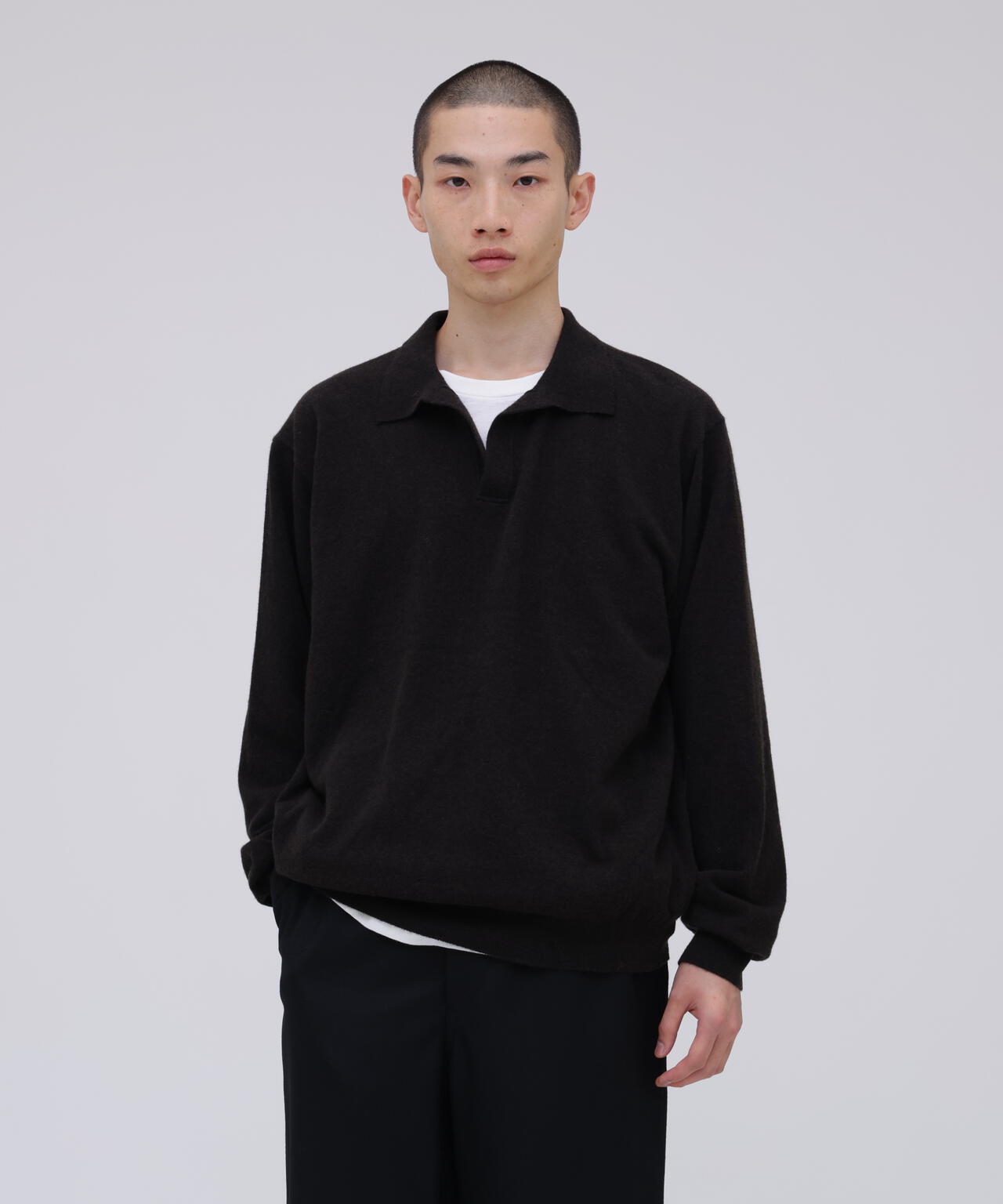 ATON / SUPER LIGHT WOOL SLIPPER POLO SWEATER