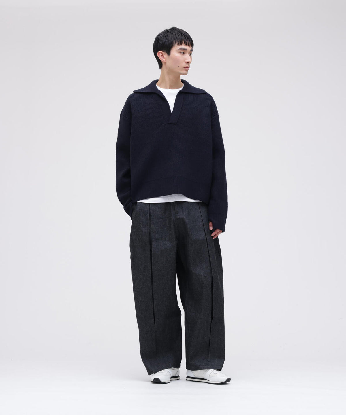 STUDIO NICHOLSON / LAMBSWOOL RIB POLO COLLAR JUMPER