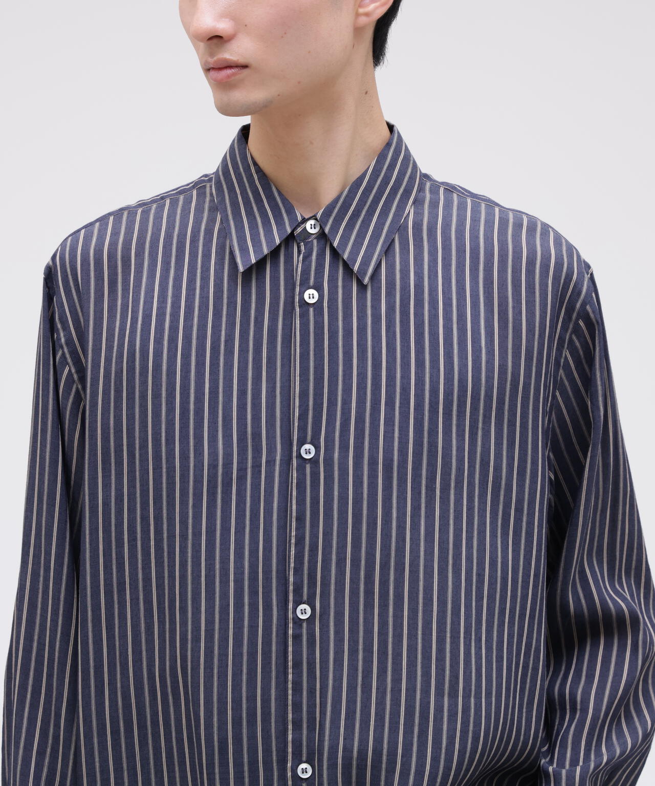 STUDIO NICHOLSON / LYOCELL SILK STRIPE BOXY OVERSIZED SHIRT
