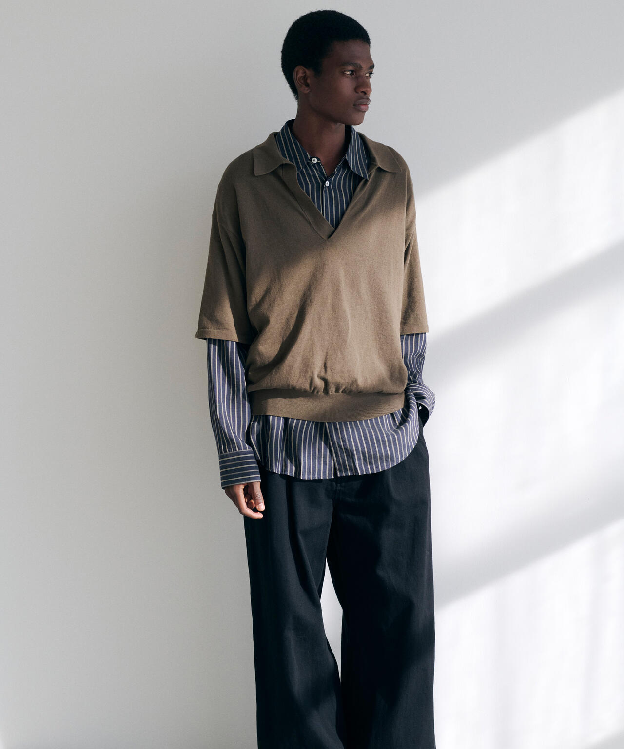 STUDIO NICHOLSON / LYOCELL SILK STRIPE BOXY OVERSIZED SHIRT
