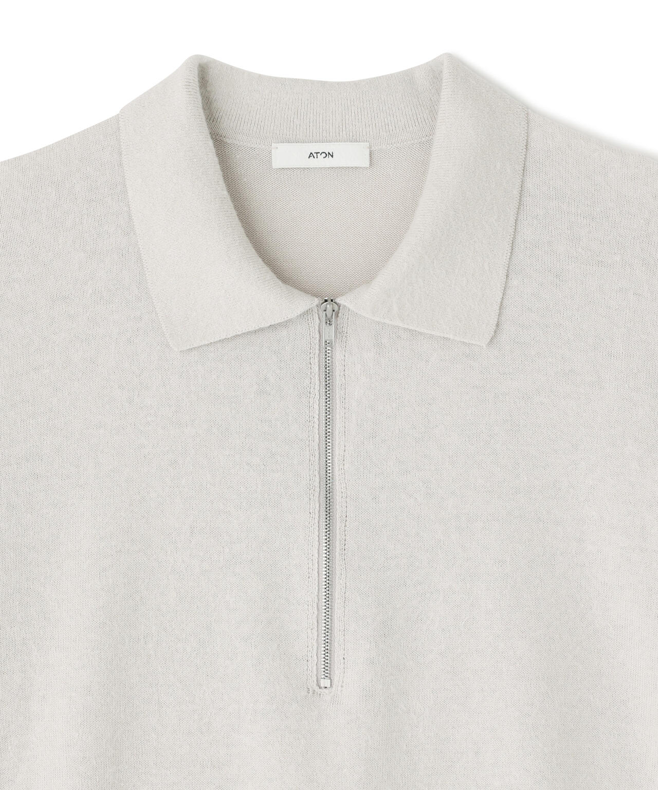 ATON / LINEN SHORT FUR ZIP UP POLO SWEATER