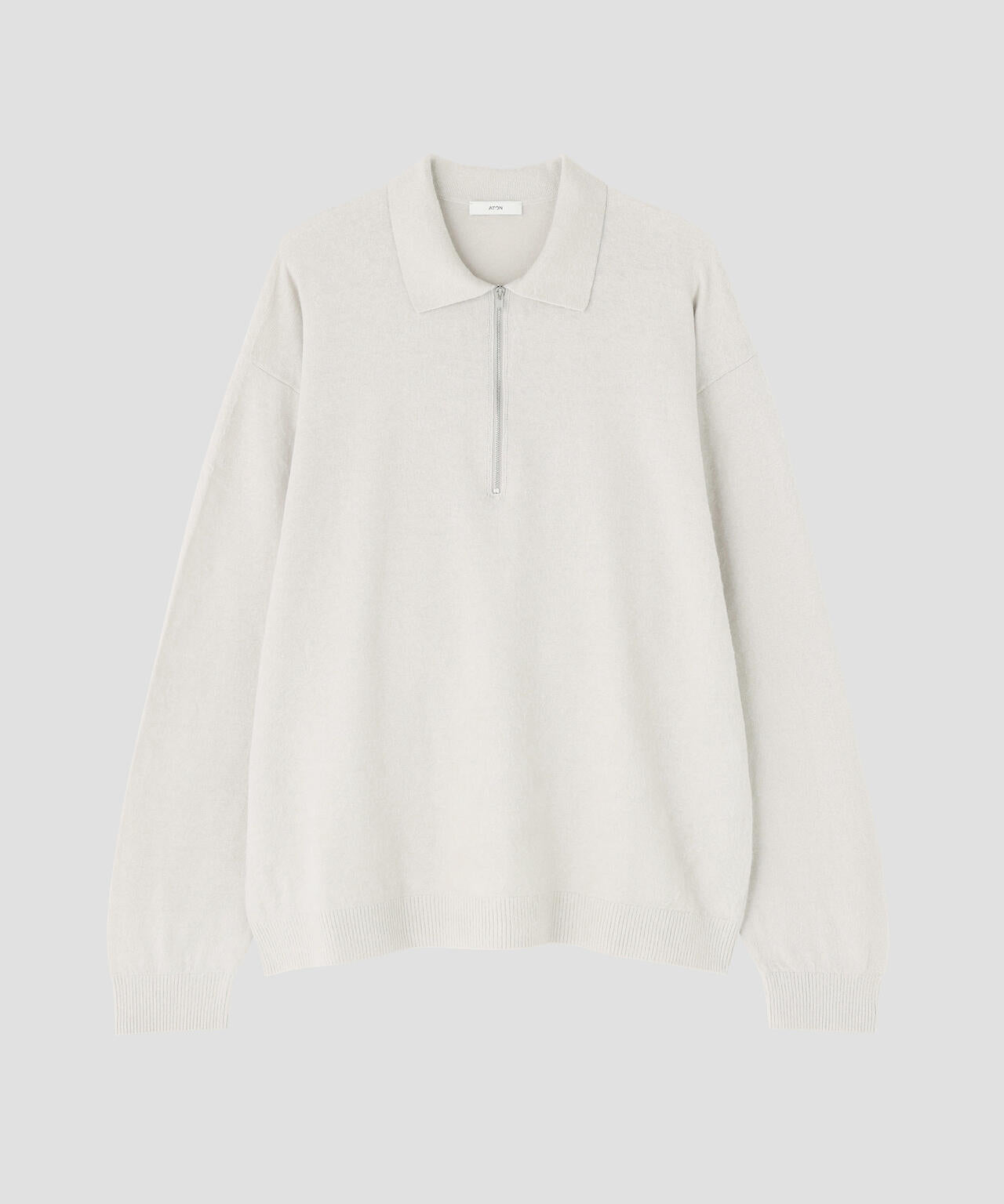 ATON / LINEN SHORT FUR ZIP UP POLO SWEATER
