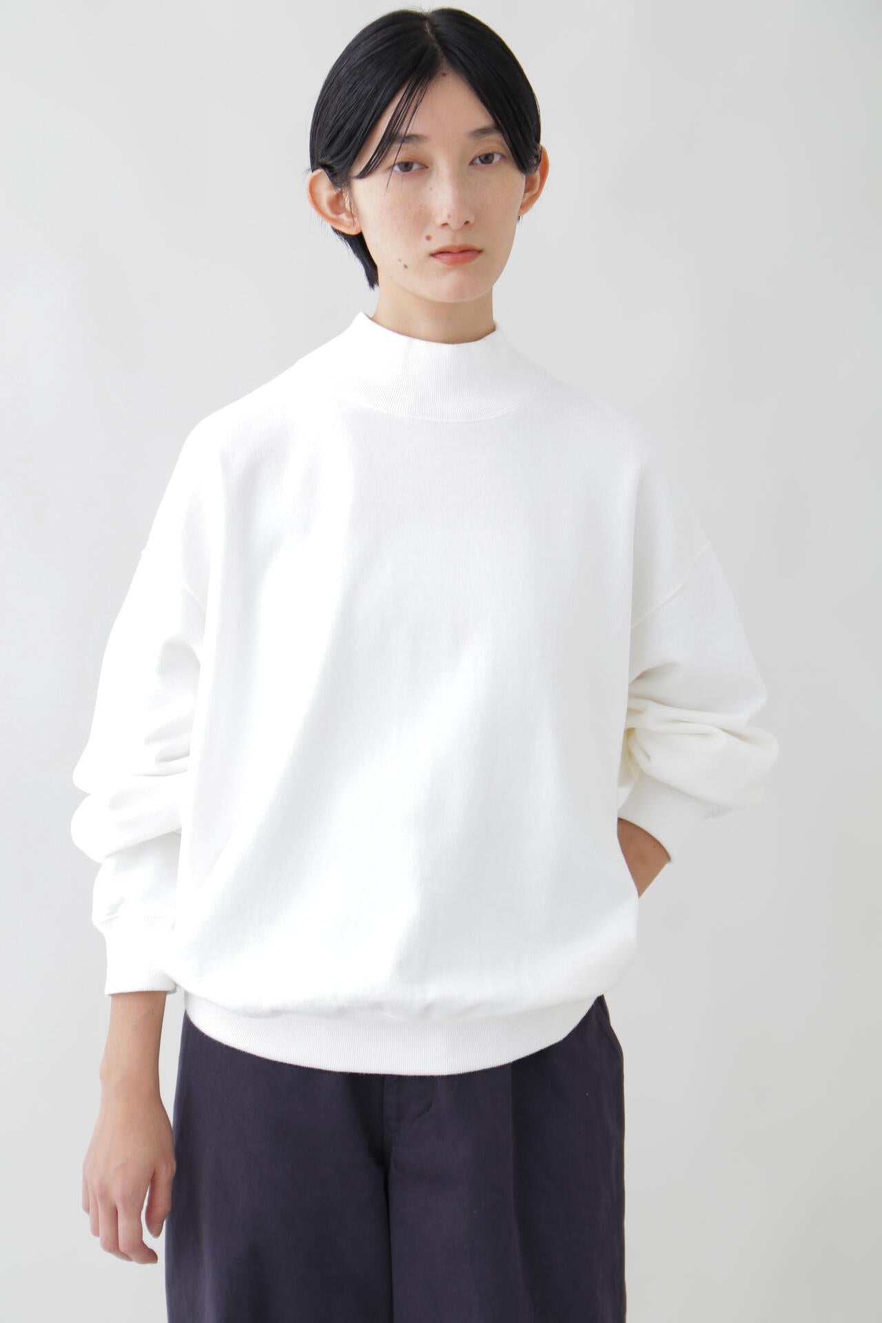 Y / ORGANIC COTTON BLEND HEAVY WEIGHT FLEECE TURTLE NECK
