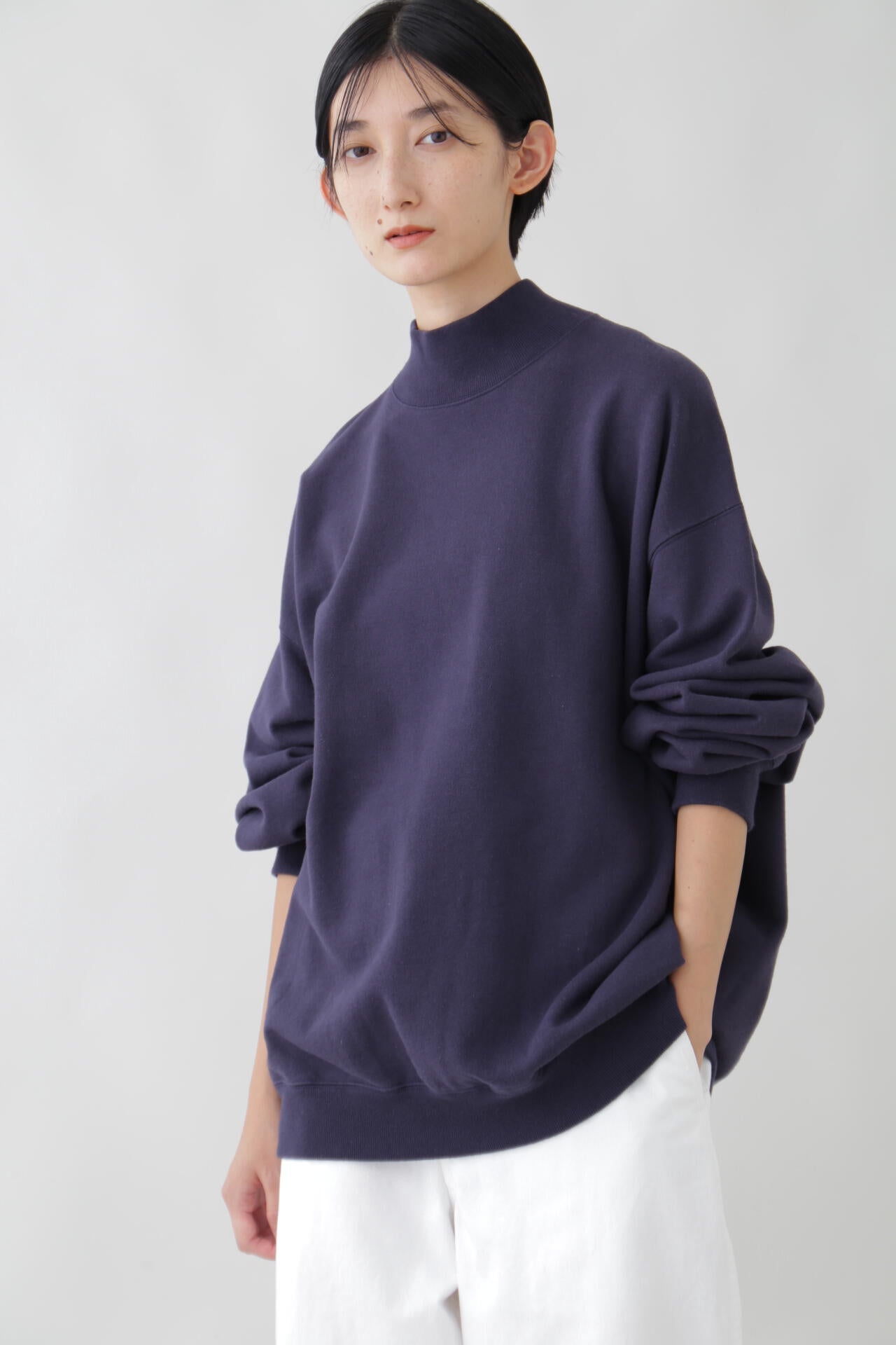 Y / ORGANIC COTTON BLEND HEAVY WEIGHT FLEECE TURTLE NECK