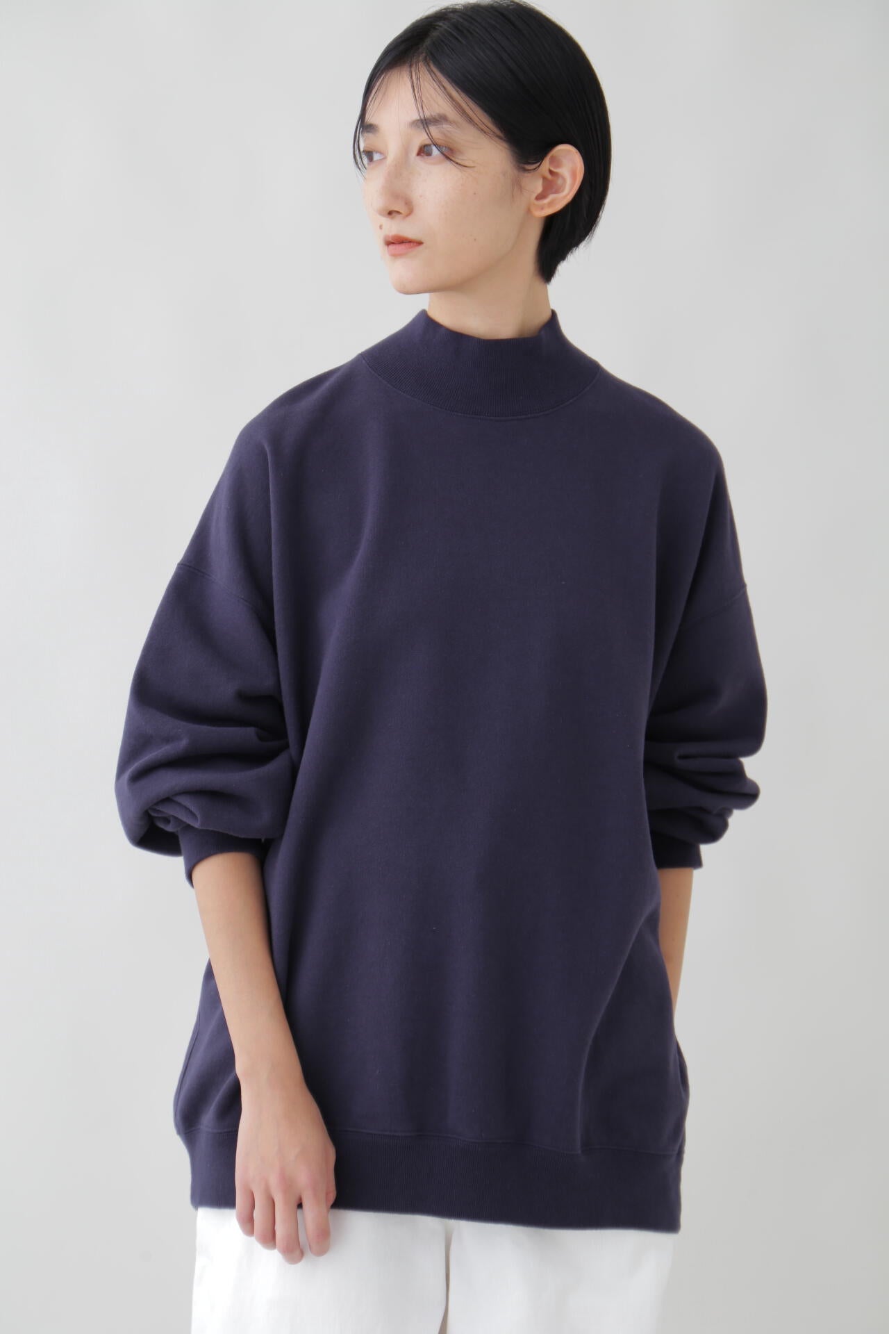 Y / ORGANIC COTTON BLEND HEAVY WEIGHT FLEECE TURTLE NECK