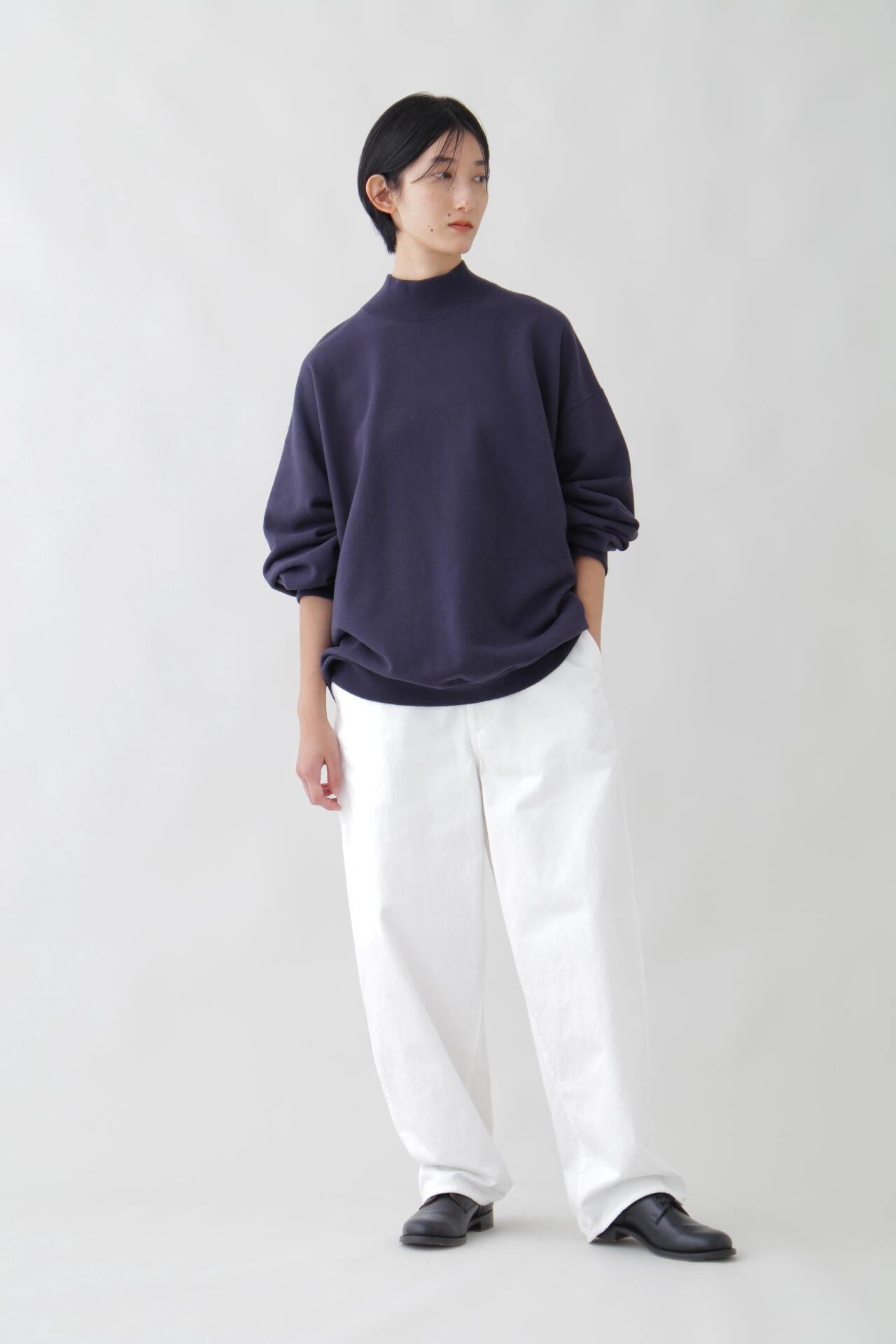 Y / ORGANIC COTTON BLEND HEAVY WEIGHT FLEECE TURTLE NECK