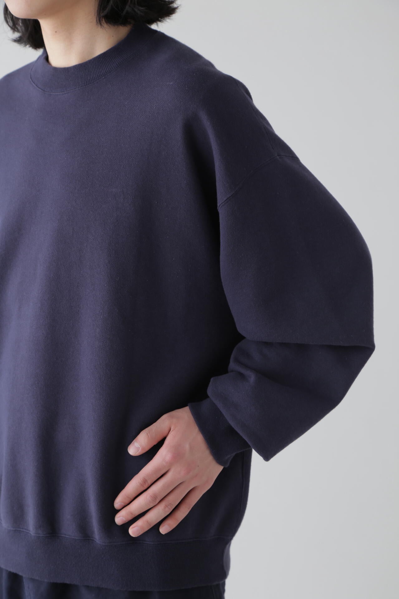 Y / ORGANIC COTTON BLEND HEAVY WEIGHT FLEECE CREW NECK