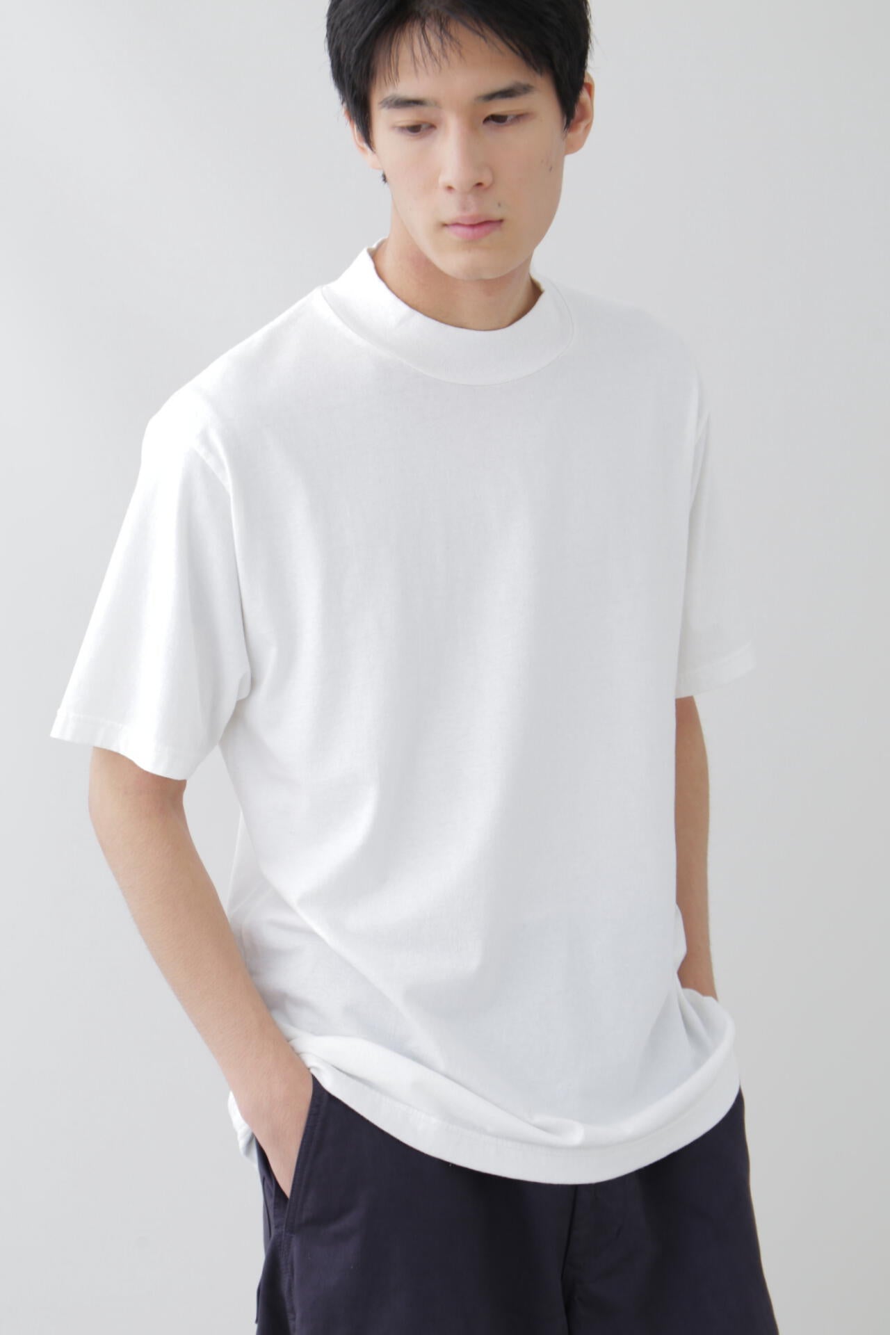Y / ORGANIC COTTON JERSEY MOCK NECK S/S T