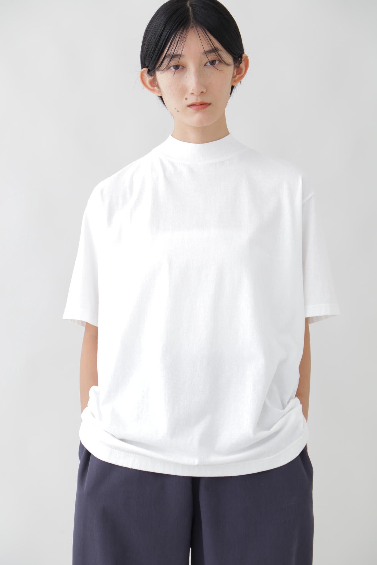 Y / ORGANIC COTTON JERSEY MOCK NECK S/S T