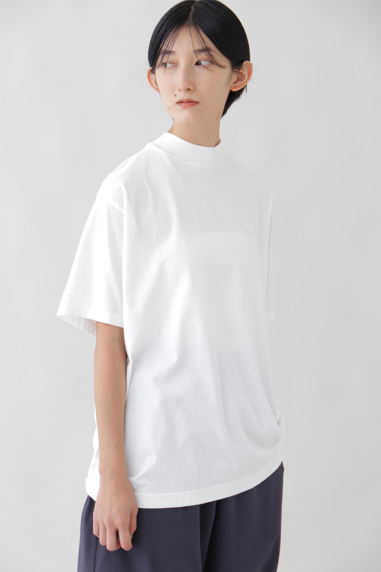 Y / ORGANIC COTTON JERSEY MOCK NECK S/S T