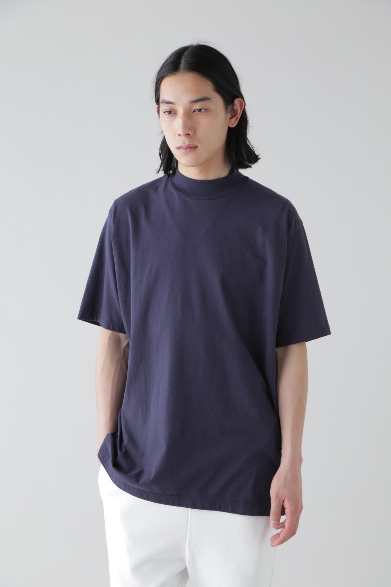 Y / ORGANIC COTTON JERSEY MOCK NECK S/S T