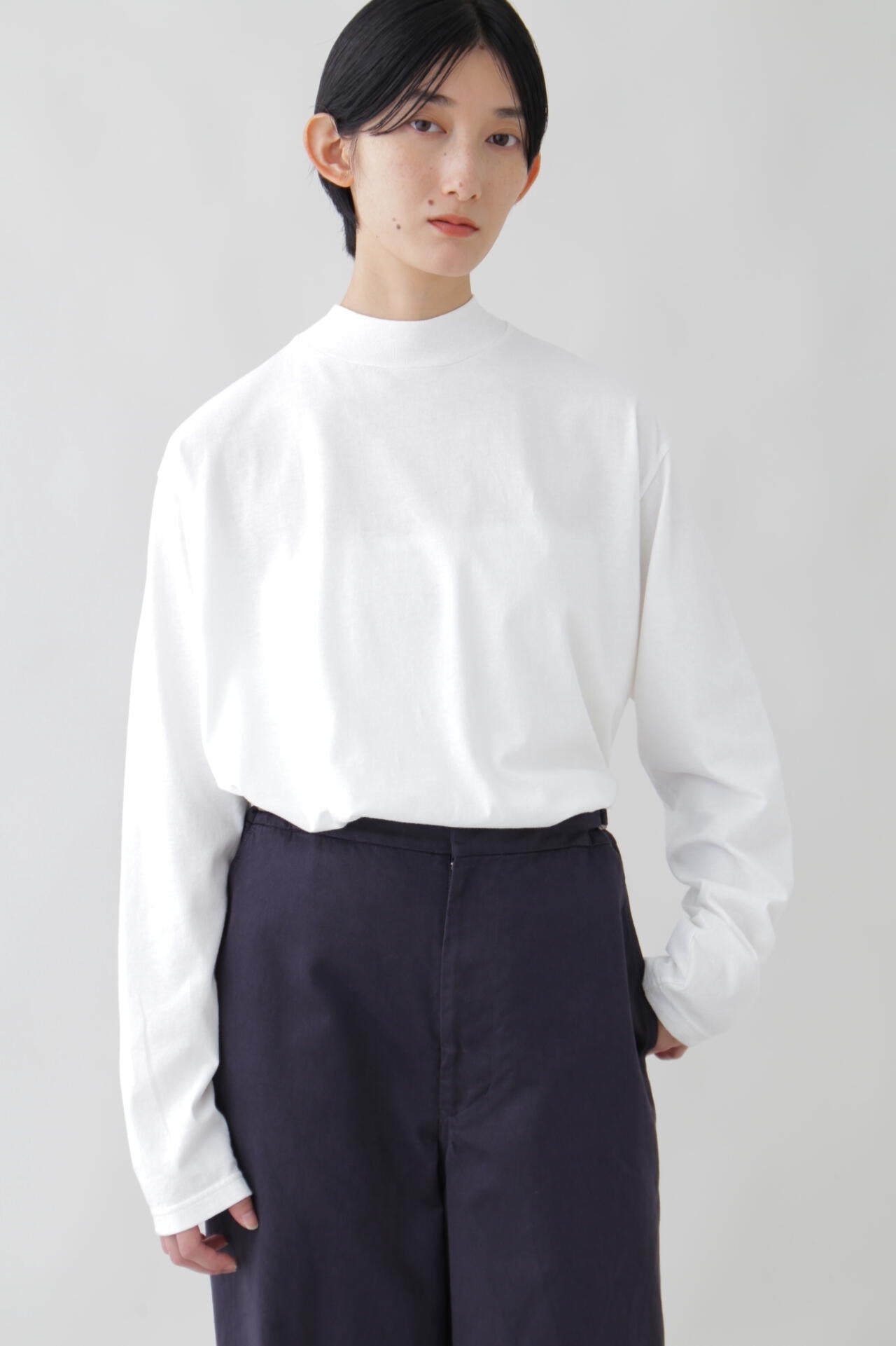 Y / ORGANIC COTTON JERSEY MOCK NECK L/S T