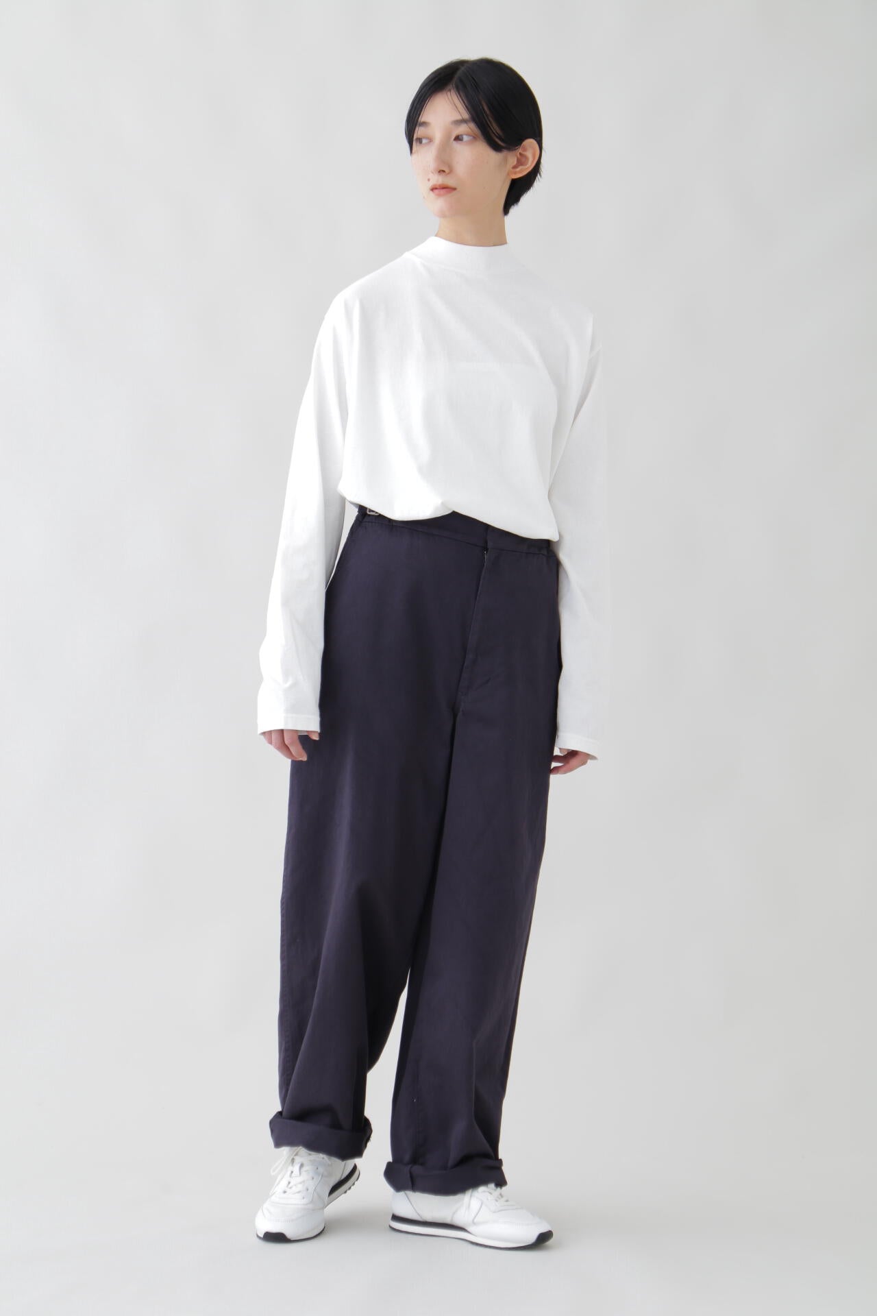 Y / ORGANIC COTTON JERSEY MOCK NECK L/S T