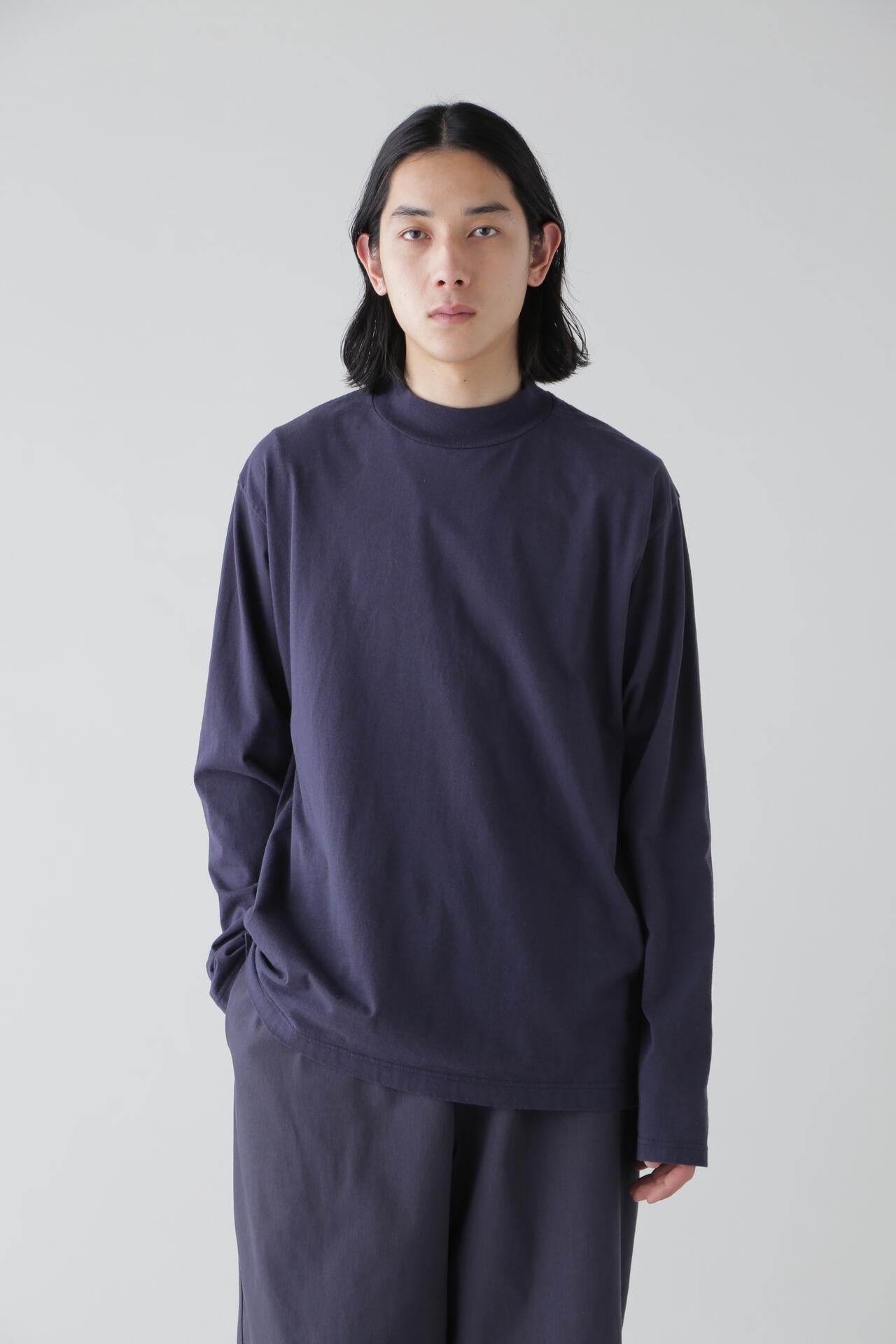 Y / ORGANIC COTTON JERSEY MOCK NECK L/S T