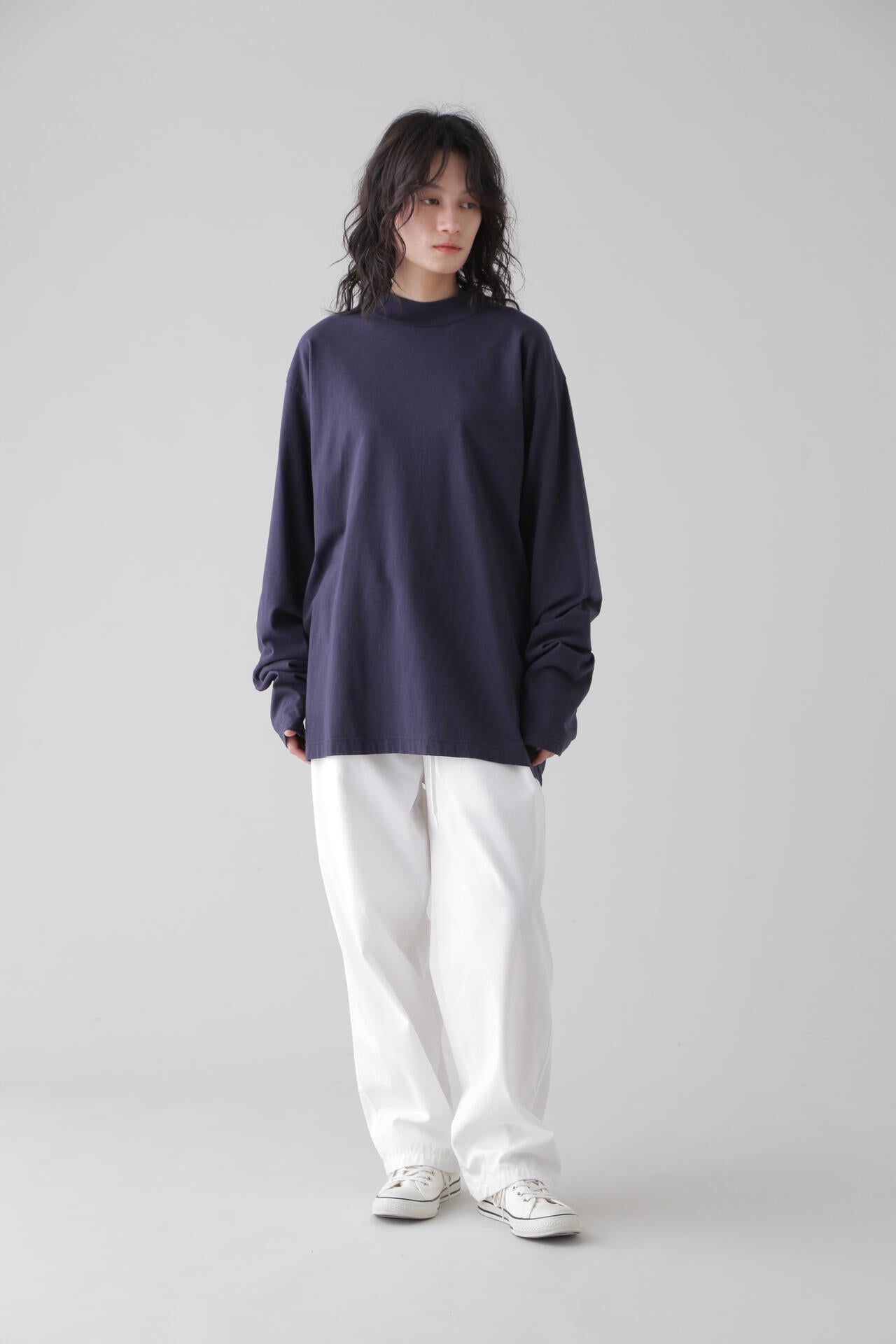 Y / ORGANIC COTTON JERSEY MOCK NECK L/S T