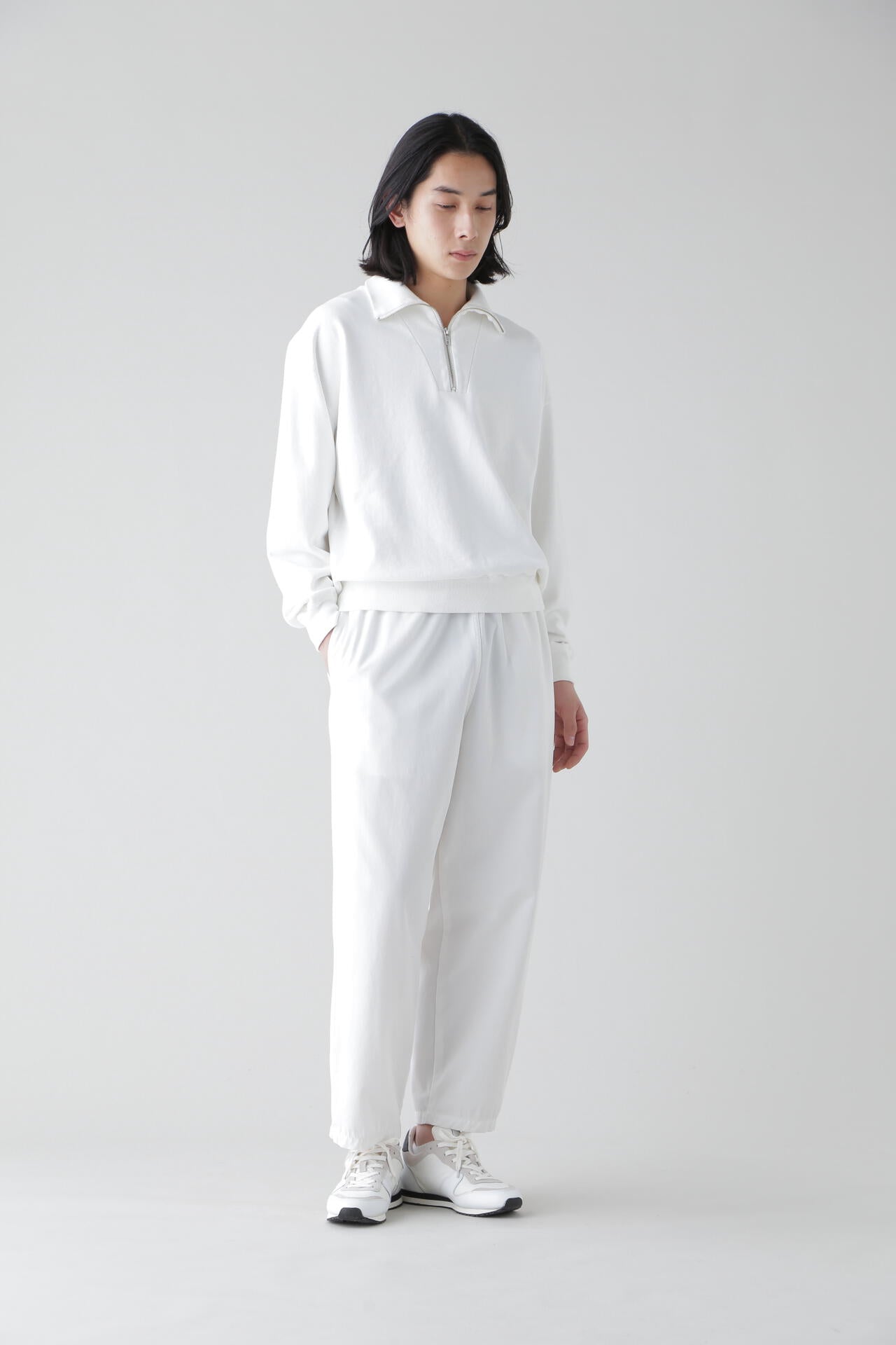 Y / ORGANIC COTTON BLEND HEAVY WEIGHT FLEECE HALF ZIP