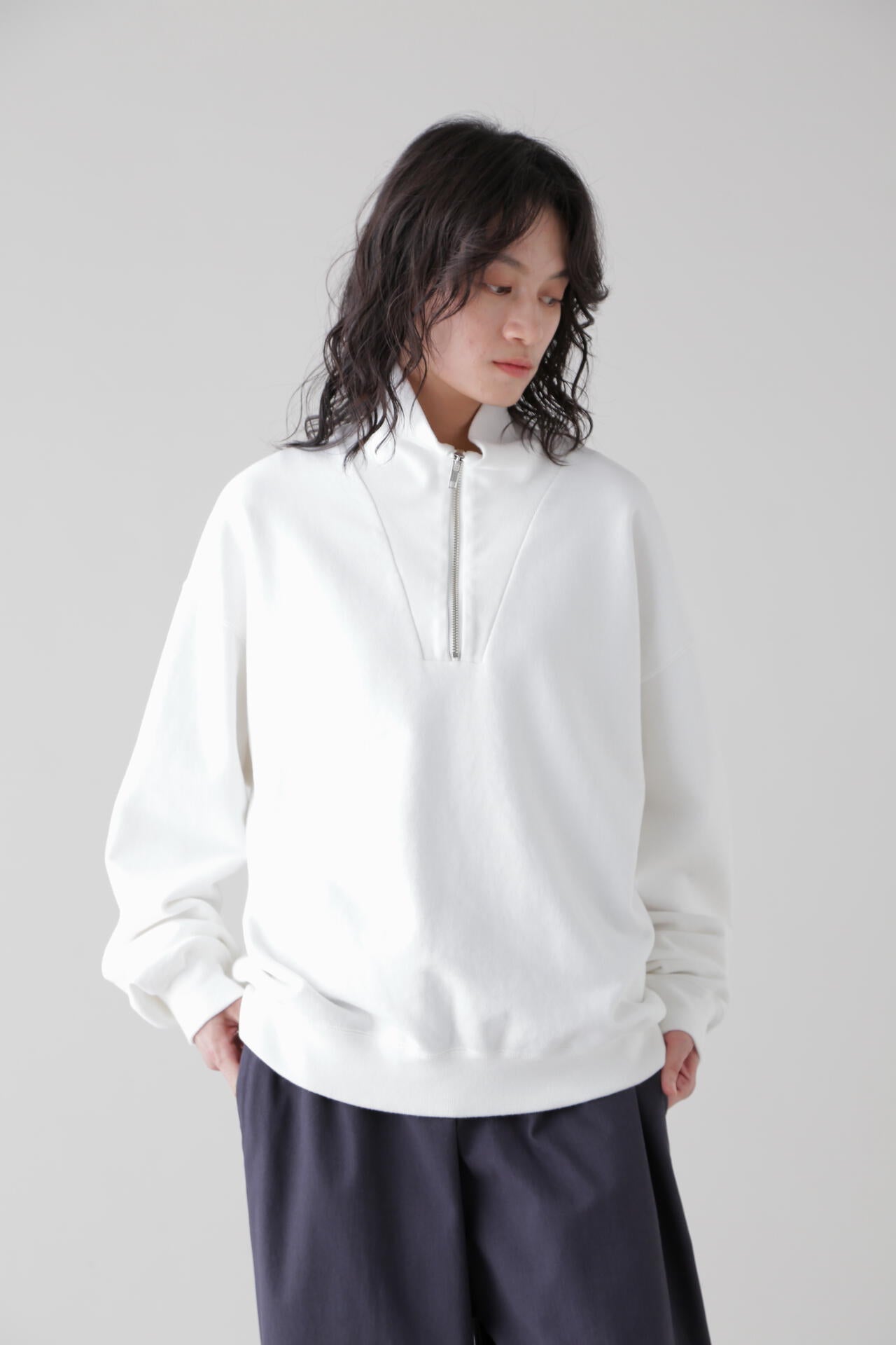 Y / ORGANIC COTTON BLEND HEAVY WEIGHT FLEECE HALF ZIP