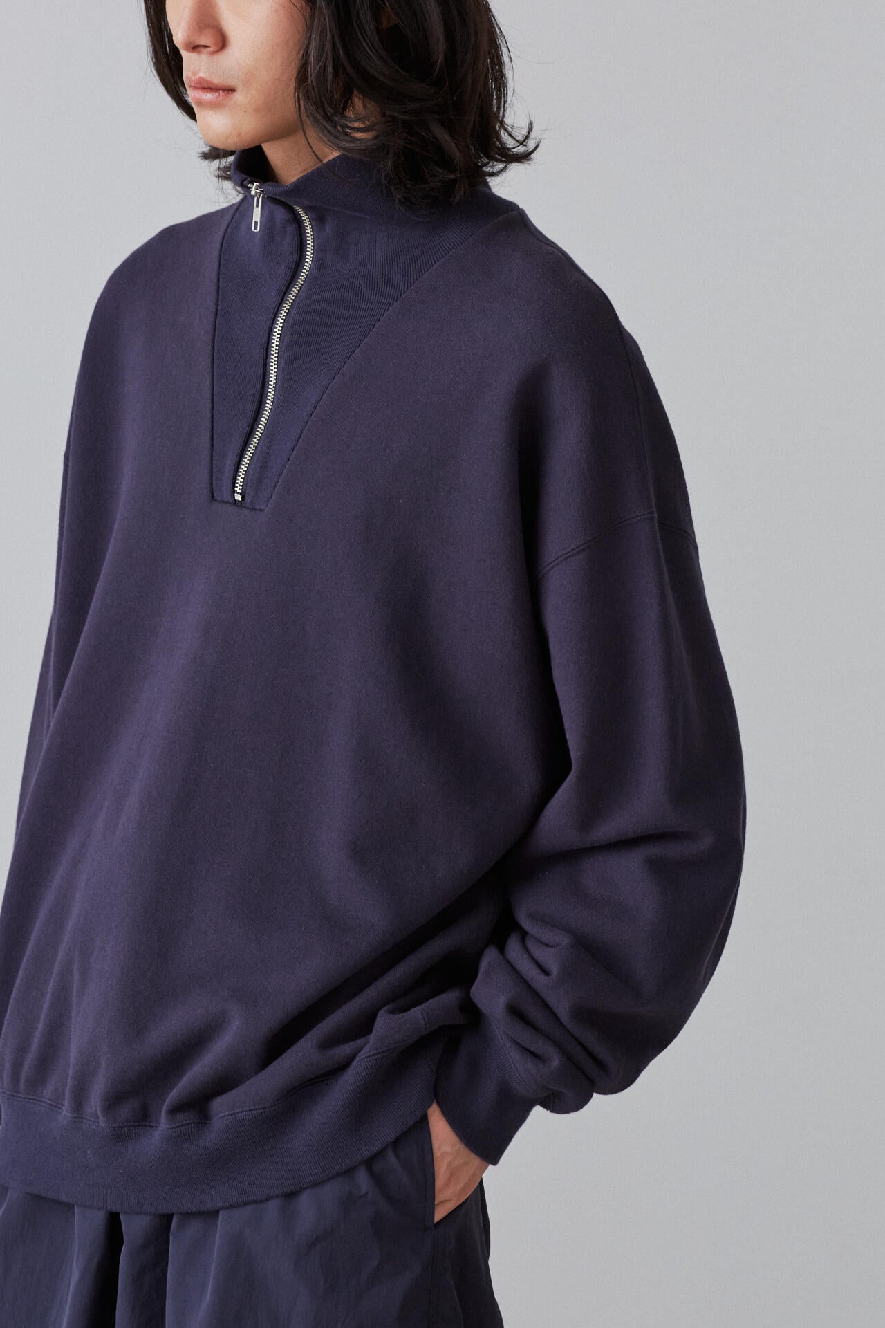 Y / ORGANIC COTTON BLEND HEAVY WEIGHT FLEECE HALF ZIP