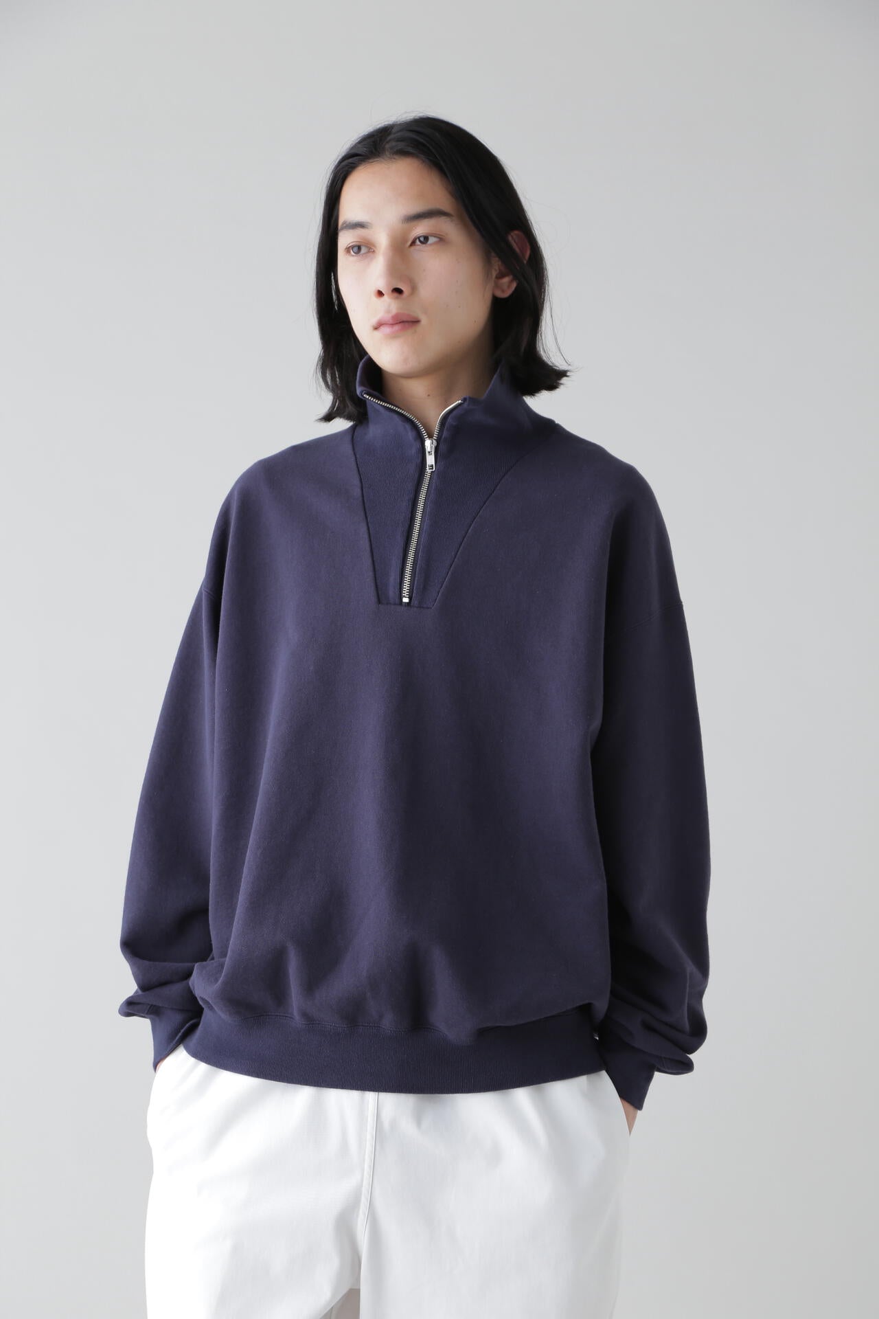Y / ORGANIC COTTON BLEND HEAVY WEIGHT FLEECE HALF ZIP