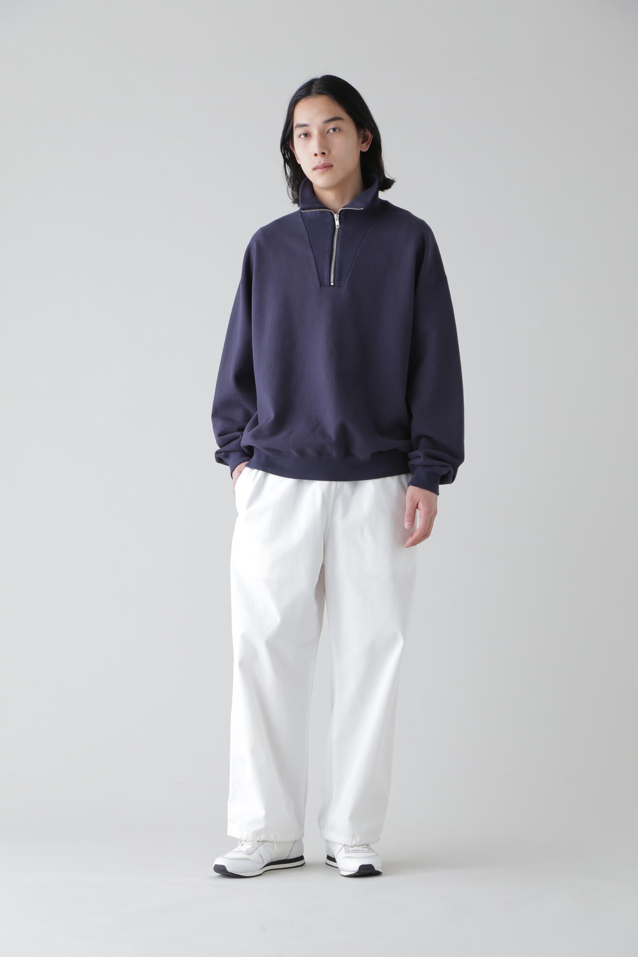 Y / ORGANIC COTTON BLEND HEAVY WEIGHT FLEECE HALF ZIP