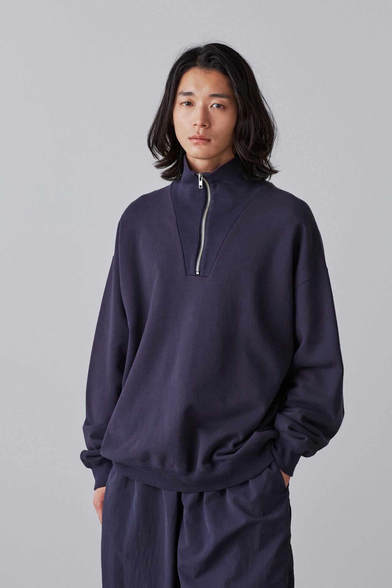 Y / ORGANIC COTTON BLEND HEAVY WEIGHT FLEECE HALF ZIP