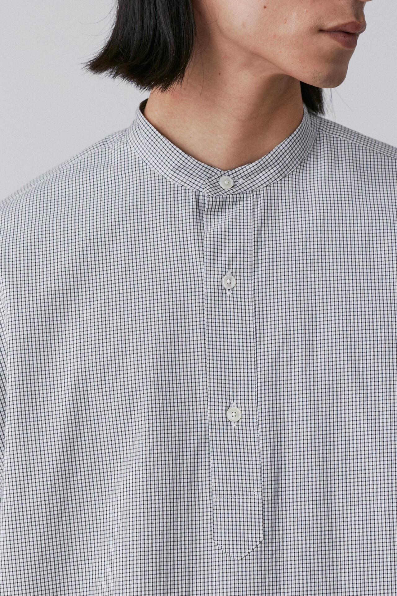 YLEVE / COTTON STRIPE CHECK PULL OVER SHIRT