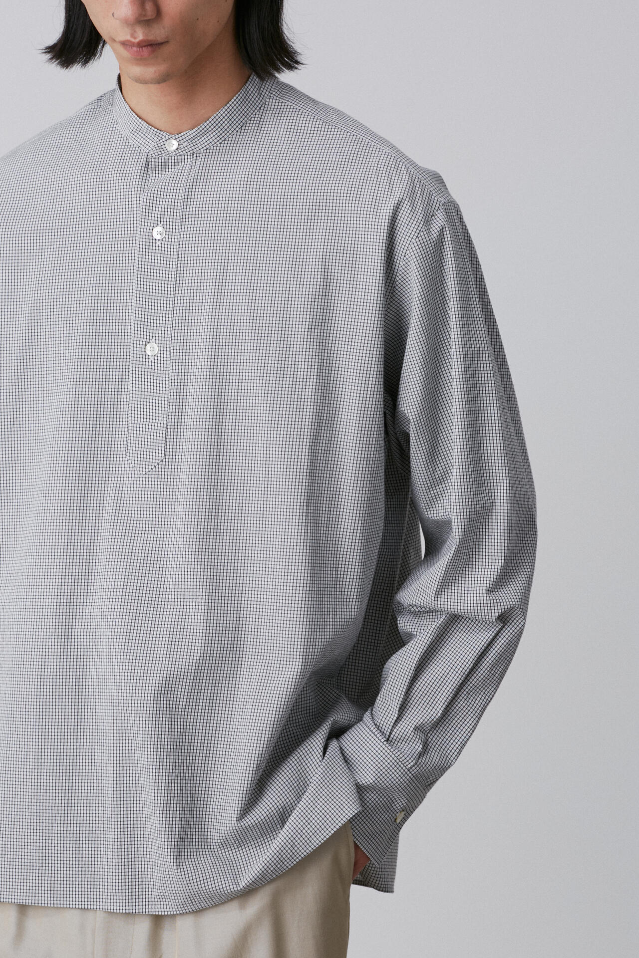 YLEVE / COTTON STRIPE CHECK PULL OVER SHIRT