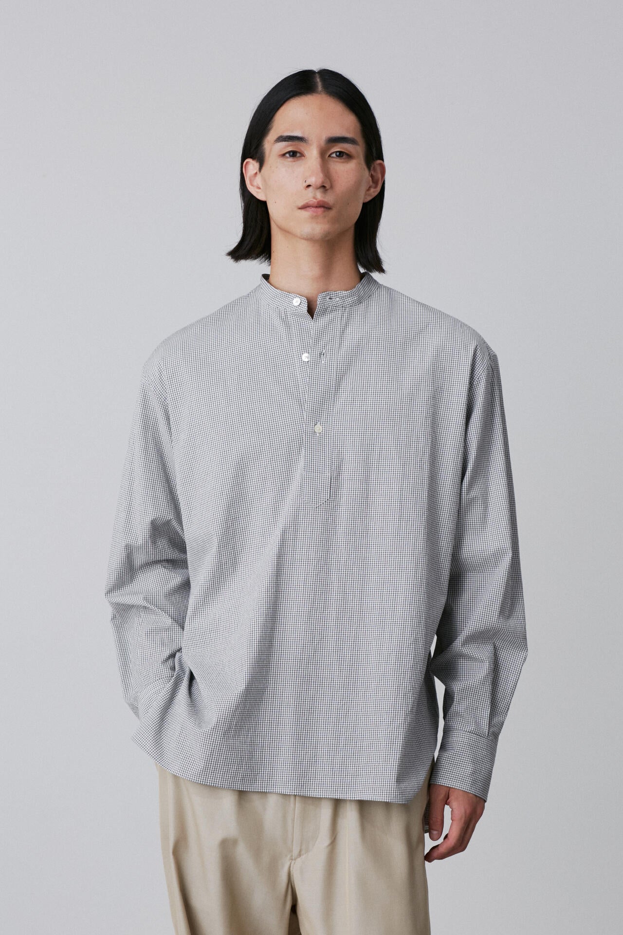 YLEVE / COTTON STRIPE CHECK PULL OVER SHIRT