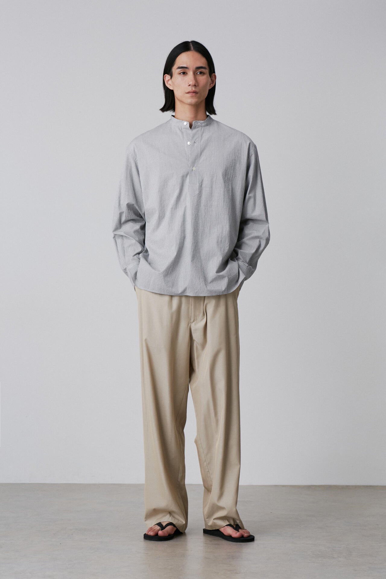 YLEVE / COTTON STRIPE CHECK PULL OVER SHIRT