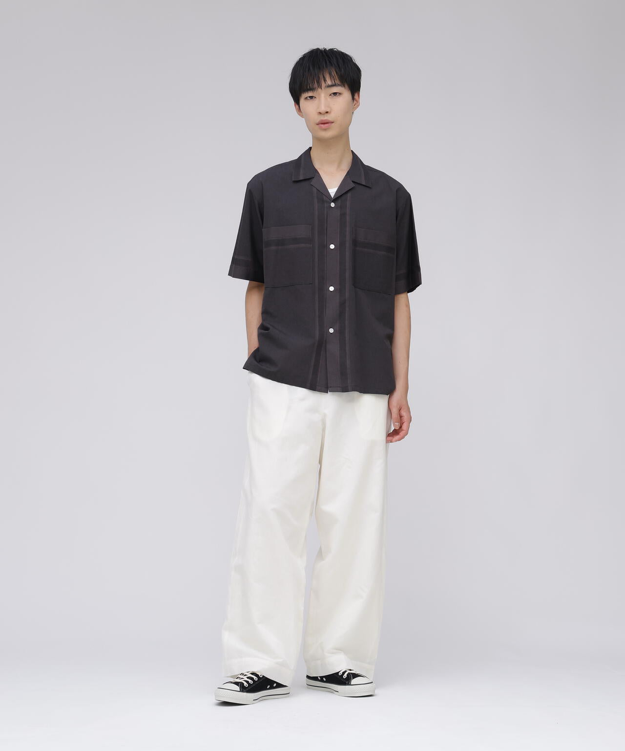 YLEVE / DOBBY STRIPE CHAMBRAY OPEN COLLAR SHIRT