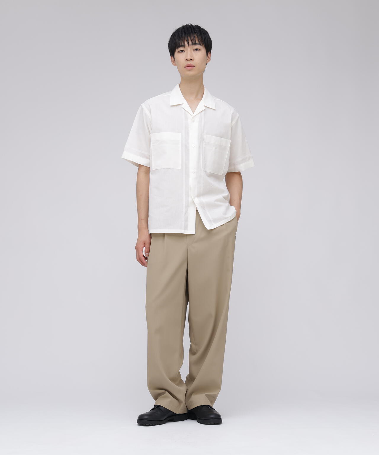 YLÈVE / DOBBY STRIPE CHAMBRAY OPEN COLLAR SHIRT