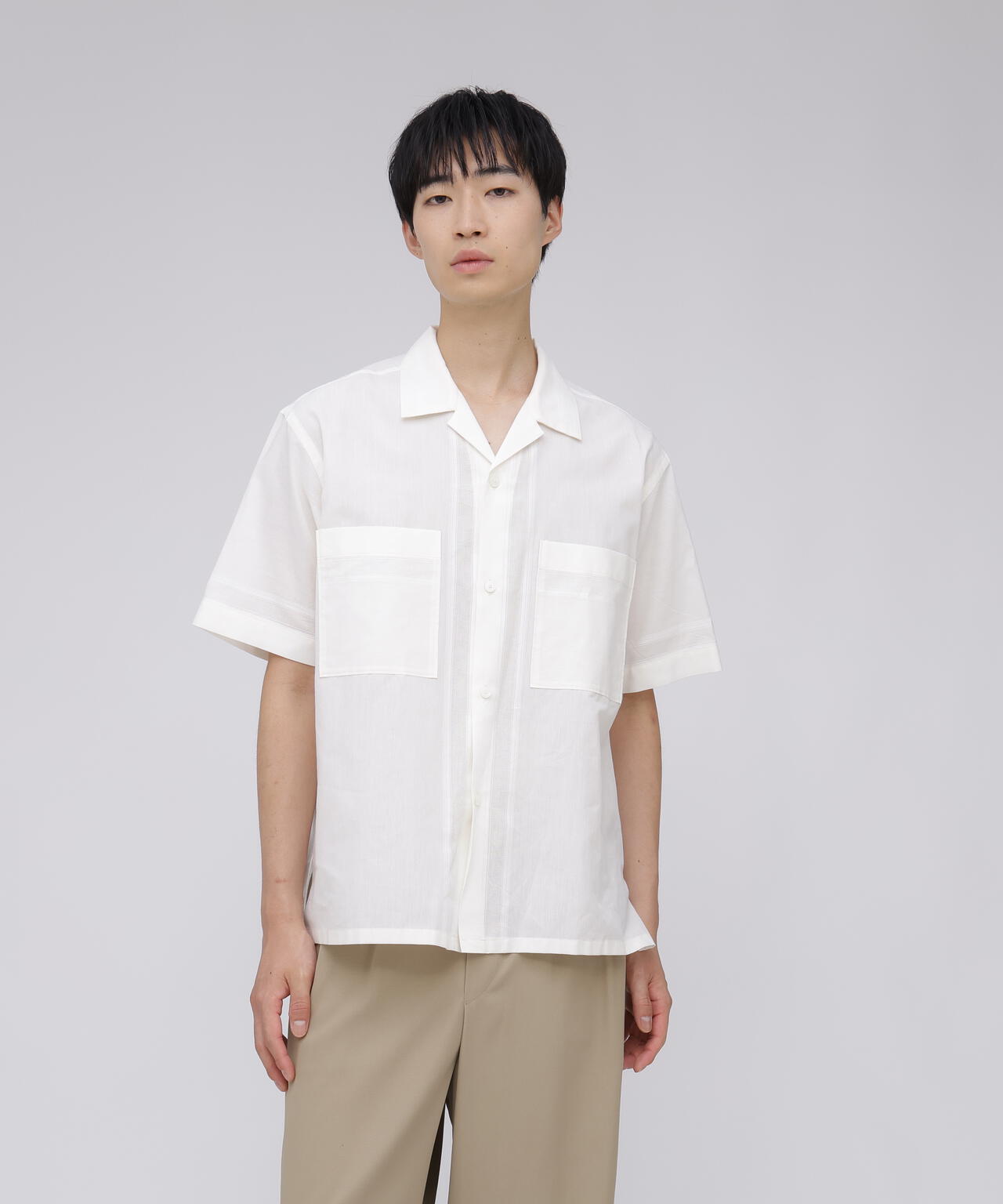 YLÈVE / DOBBY STRIPE CHAMBRAY OPEN COLLAR SHIRT