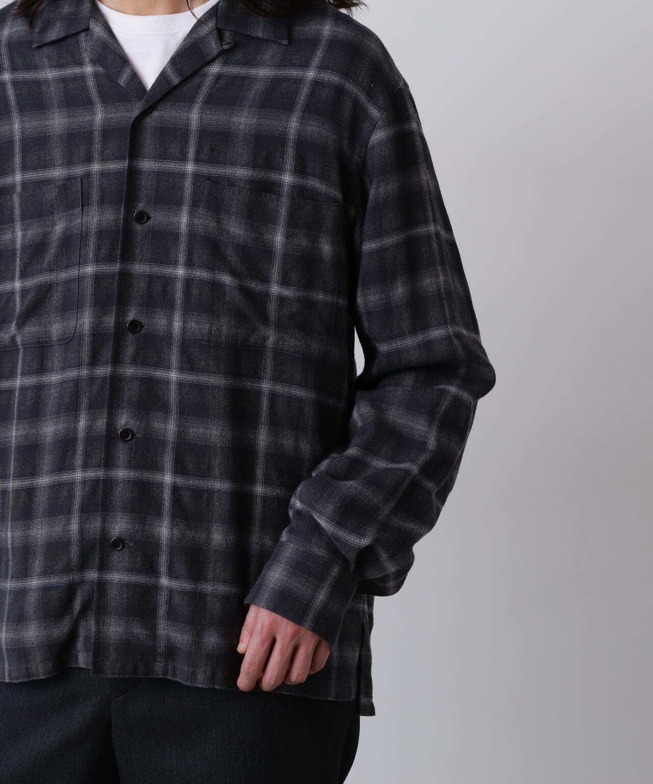 YLÈVE / BRUSHED RAYON CHECK OPEN/COLLAR SHIRT