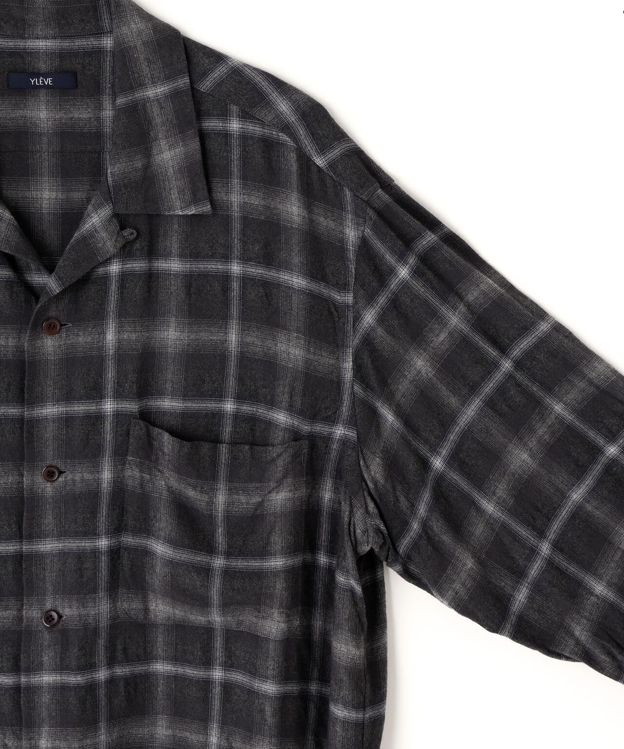 YLÈVE / BRUSHED RAYON CHECK OPEN/COLLAR SHIRT