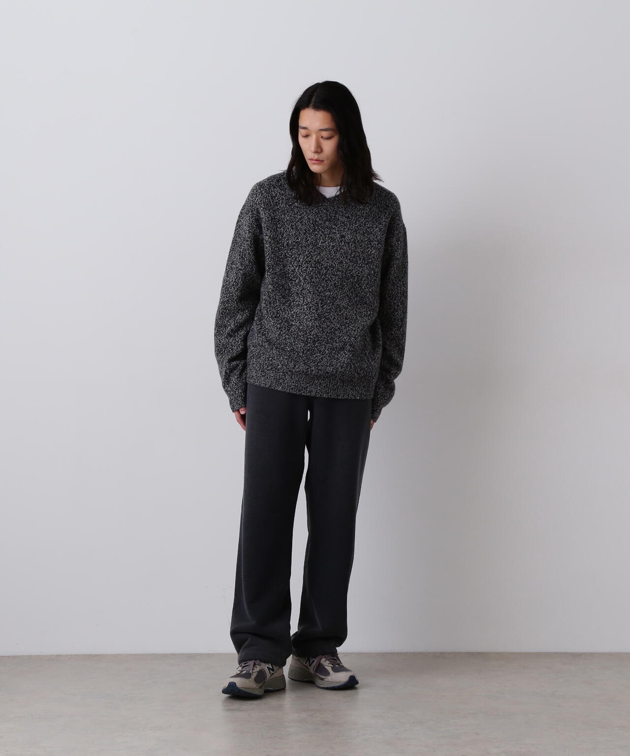 YLÈVE / WOOL CASHMERE MELANGE KNIT V NECK PULL OVER