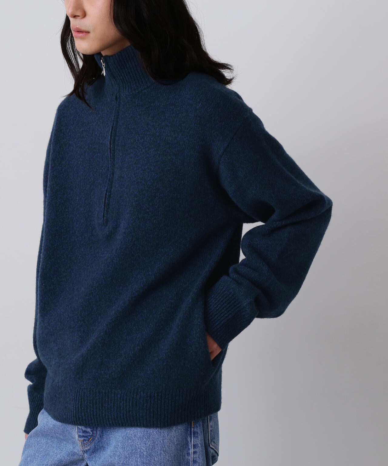 YLÈVE / WOOL CASHMERE MELANGE KNIT HALF ZIP PULL OVER
